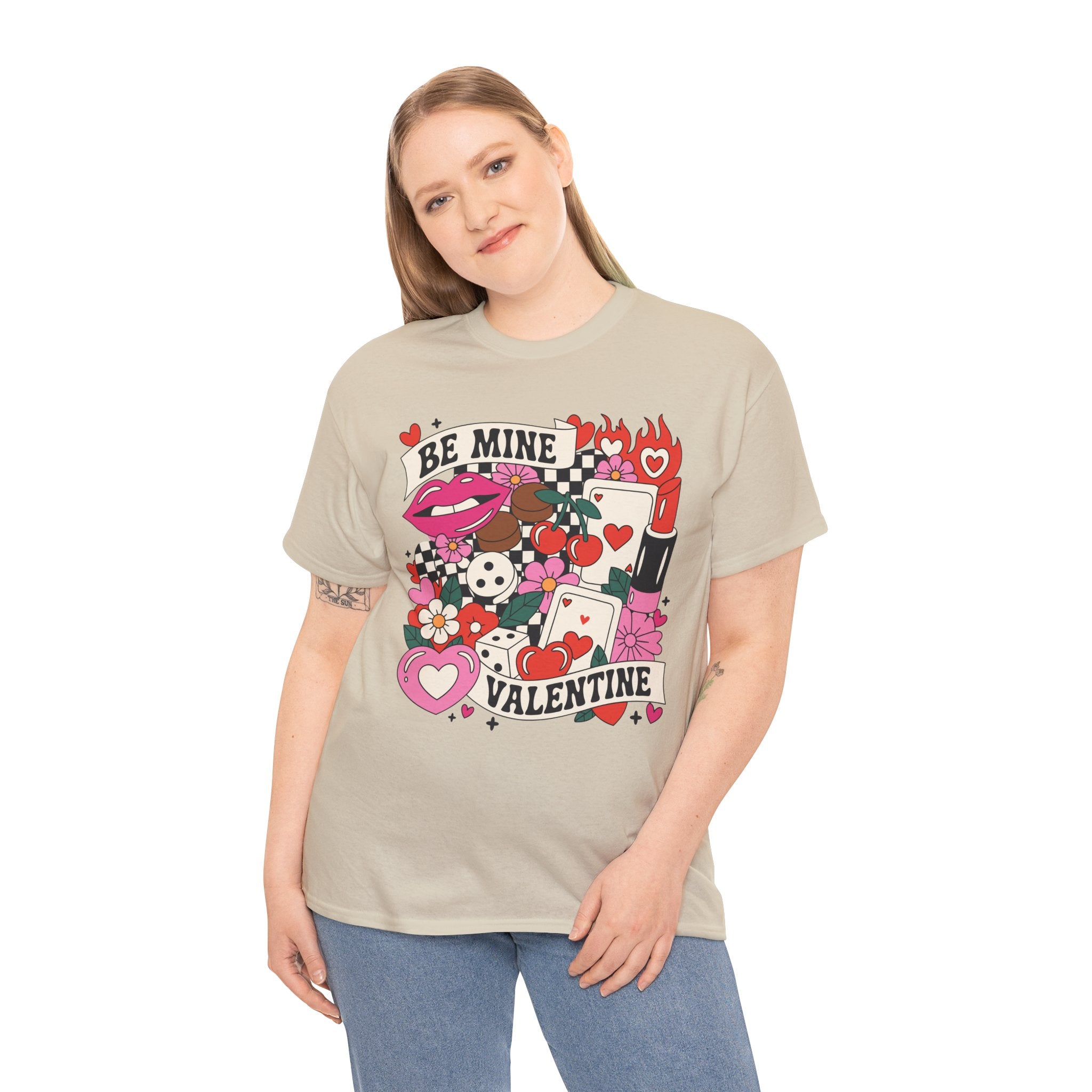 Be Mine Valentine Pop-Art Tee — Lips, Cherries & Retro Valentine Collage...Unisex Cotton Tee