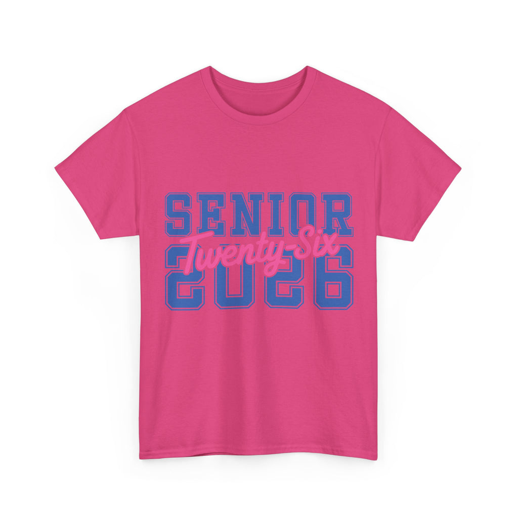 Senior 2026 Tee — Pink Varsity Block with Blue Script Overlay Unisex Cotton Tee