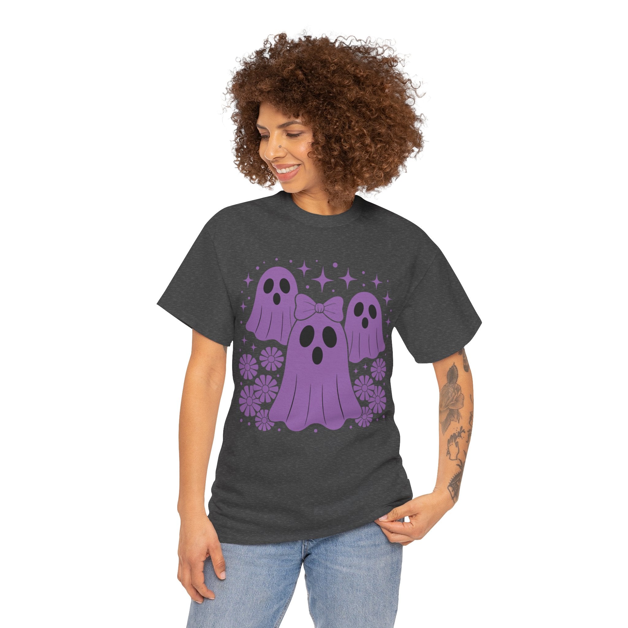 Purple Ghost Halloween Unisex Cotton Tee