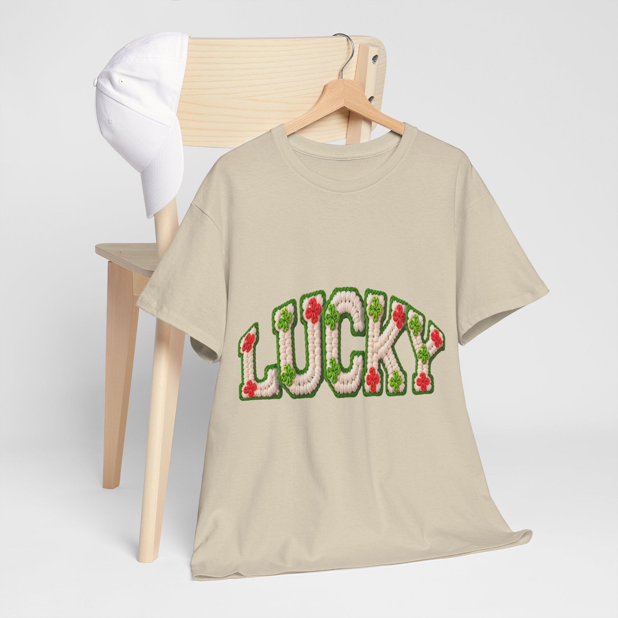 Lucky Crochet Clover T-Shirt — Faux-Yarn Embroidered St. Patrick’s Unisex Cotton Tee