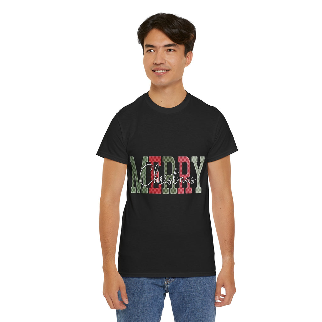 Plaid Merry Christmas Unisex Cotton Tee