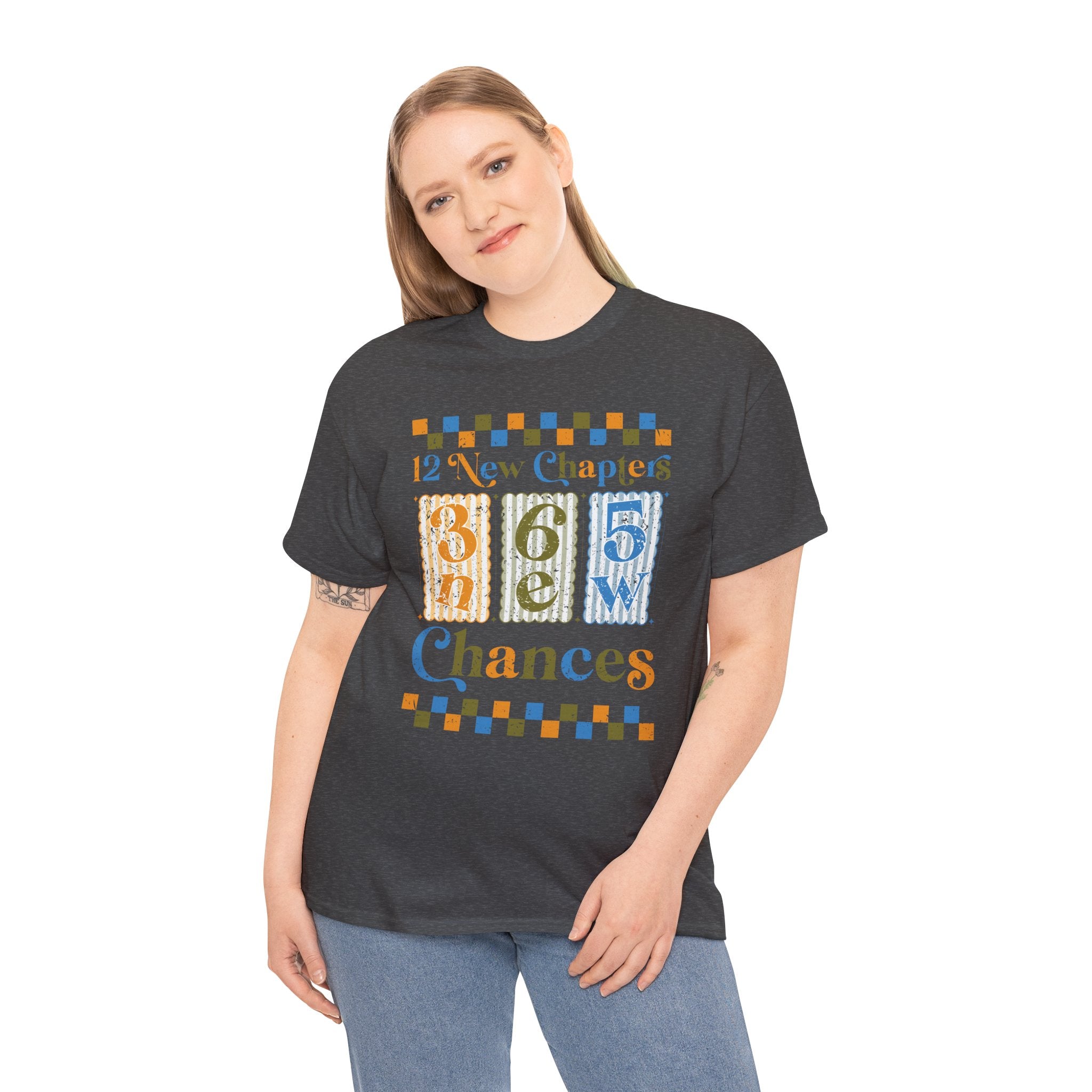 Retro '12 New Chapters, 365 New Chances' T-Shirt — Colorful Distressed Vintage Unisex Cotton Tee