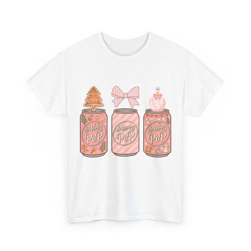 Merry Pop Christmas Soda Can Tee — Pastel Holiday Graphic Unisex Cotton T-Shirt