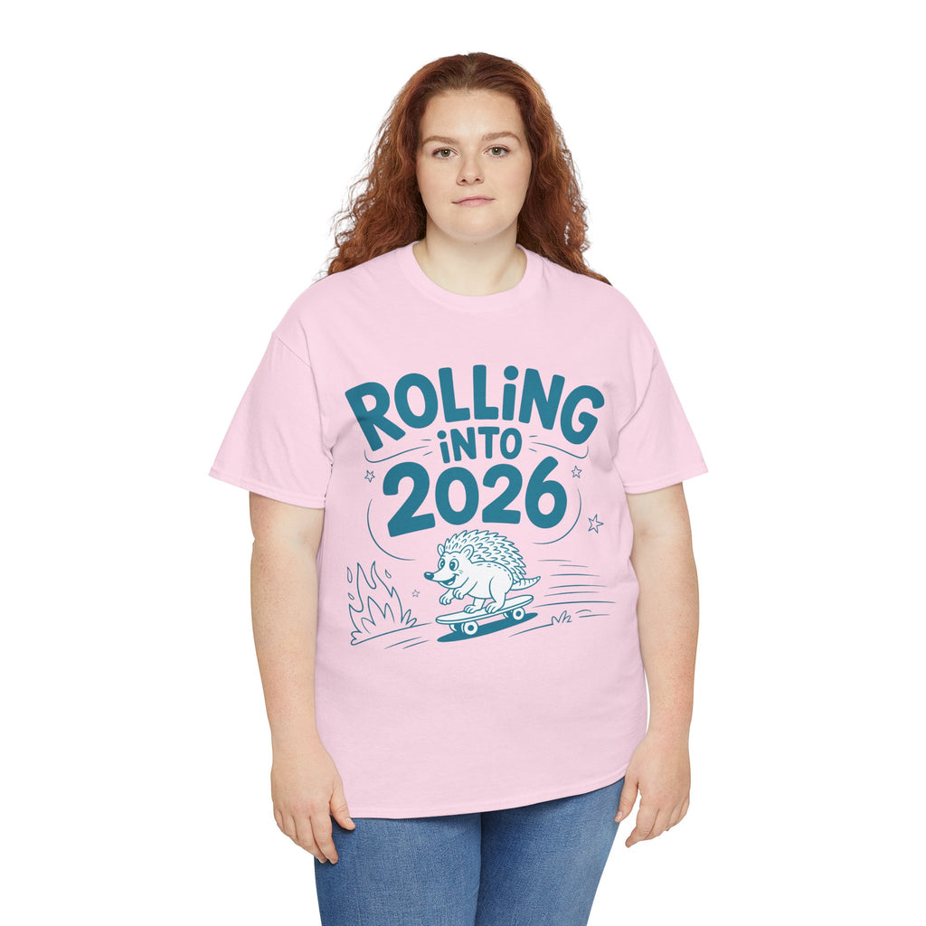 Rolling Into 2026 Hedgehog Skateboard Unisex Cotton Tee
