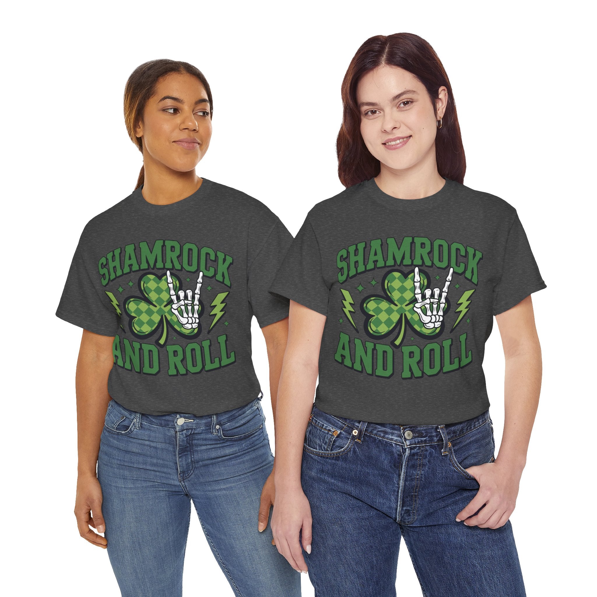 Shamrock and Roll Tee — Skeleton Hand & Lightning St. Patrick’s Rock Unisex Cotton Shirt