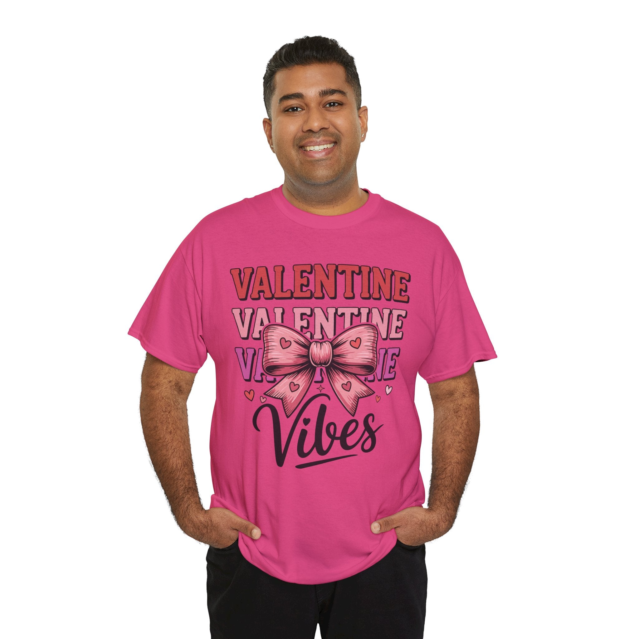 Valentine Vibes T-Shirt — Pink Bow Heart Graphic Unisex Cotton Tee