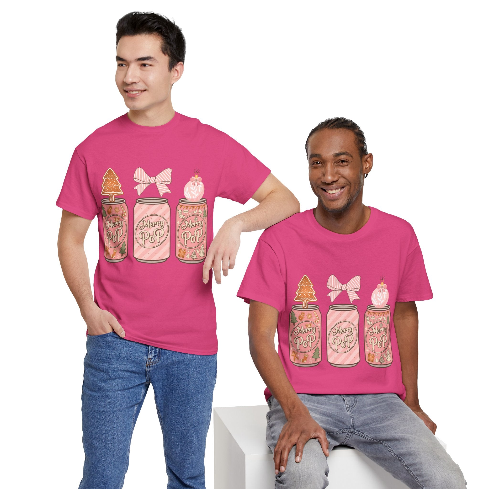 Merry Pop Christmas Soda Can Tee — Pastel Holiday Graphic Unisex Cotton T-Shirt