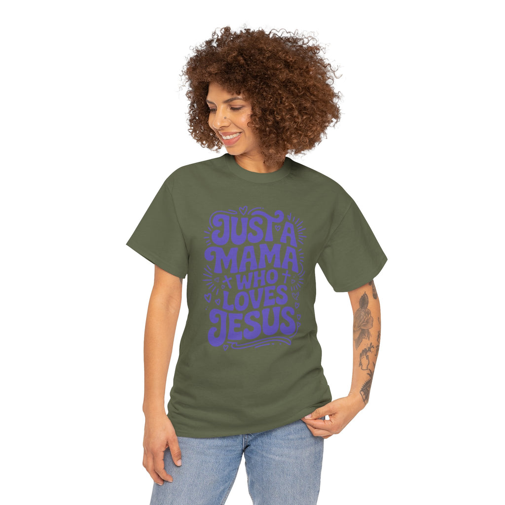Mama Who Loves Jesus T-Shirt — Bright Green Bubbly Faith Unisex Cotton Tee