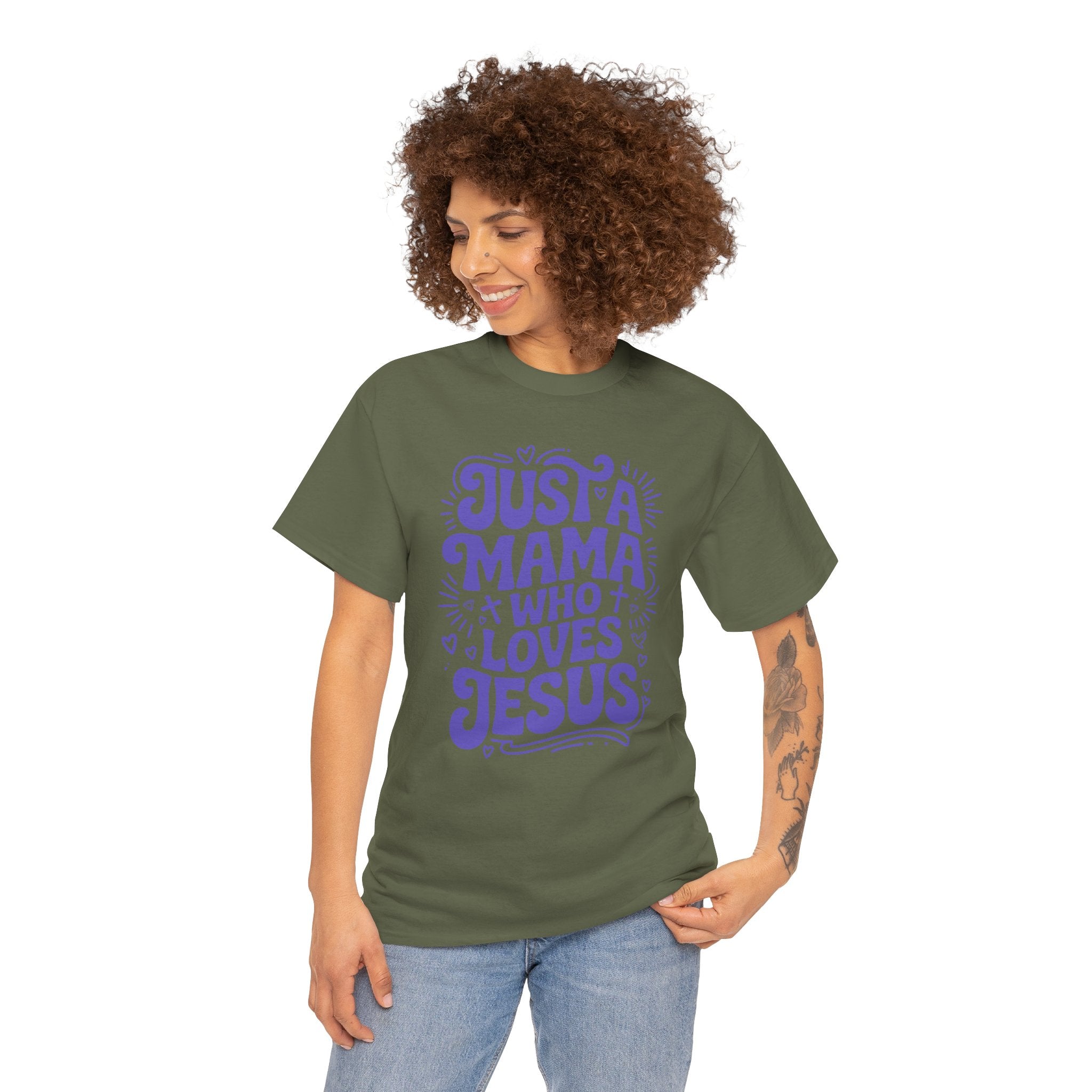 Mama Who Loves Jesus T-Shirt — Bright Green Bubbly Faith Unisex Cotton Tee