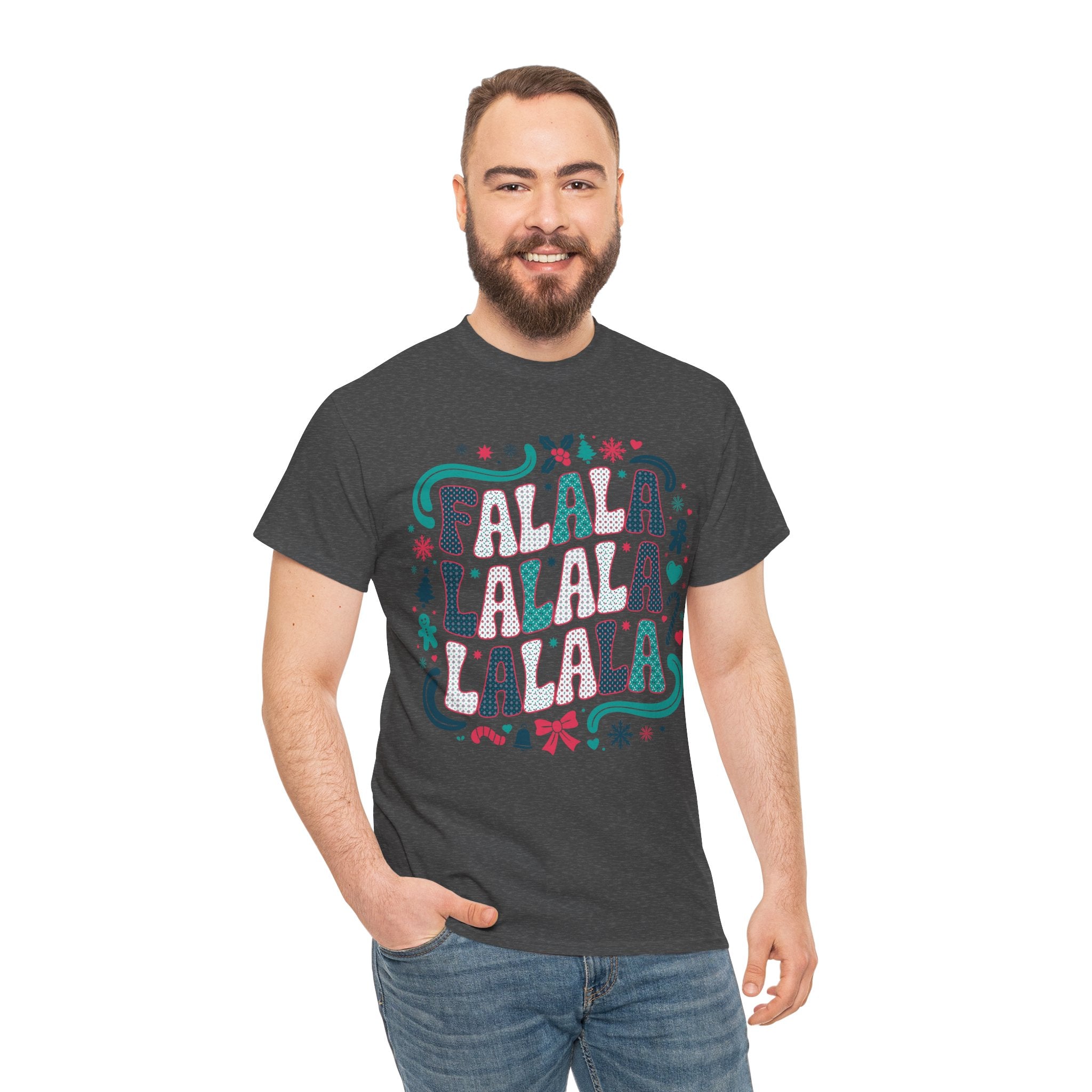 Fa La La La La Christmas T-Shirt — Festive Candy Cane & Gingerbread Holiday Unisex Cotton Tee
