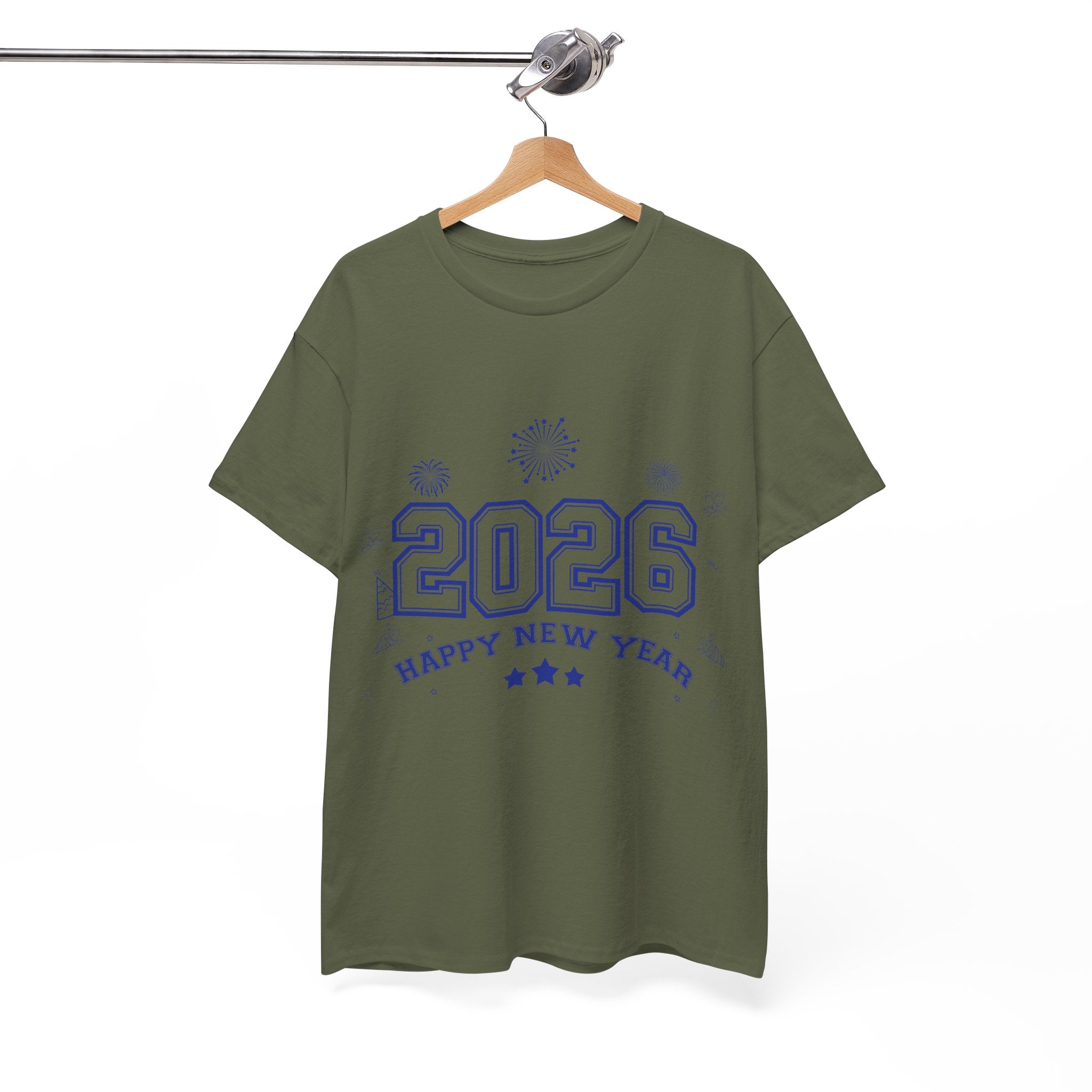 Happy New Year 2026 Varsity Tee — Fireworks & Confetti Celebration Unisex Cotton Tee