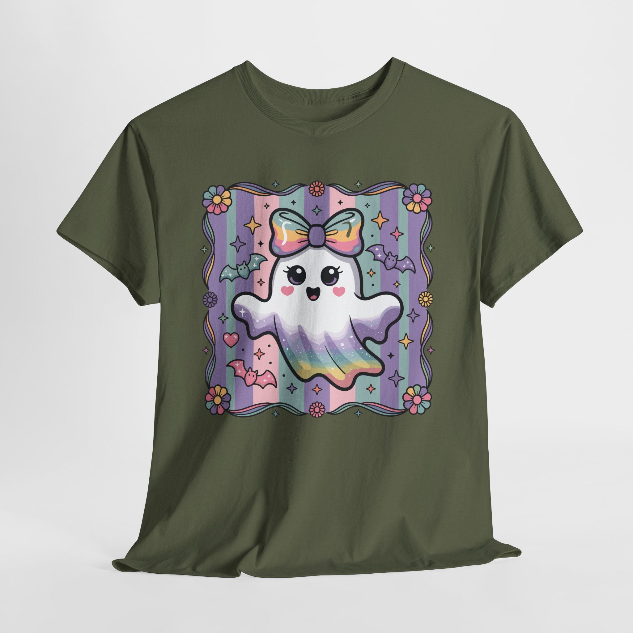 Pastel Ghost Rainbow Bow Unisex Cotton Tee