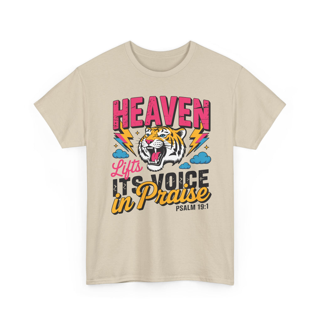 Psalm 19:1 Tiger Praise T-Shirt — Bold Christian Roaring Tiger Graphic.Unisex Cotton Tee