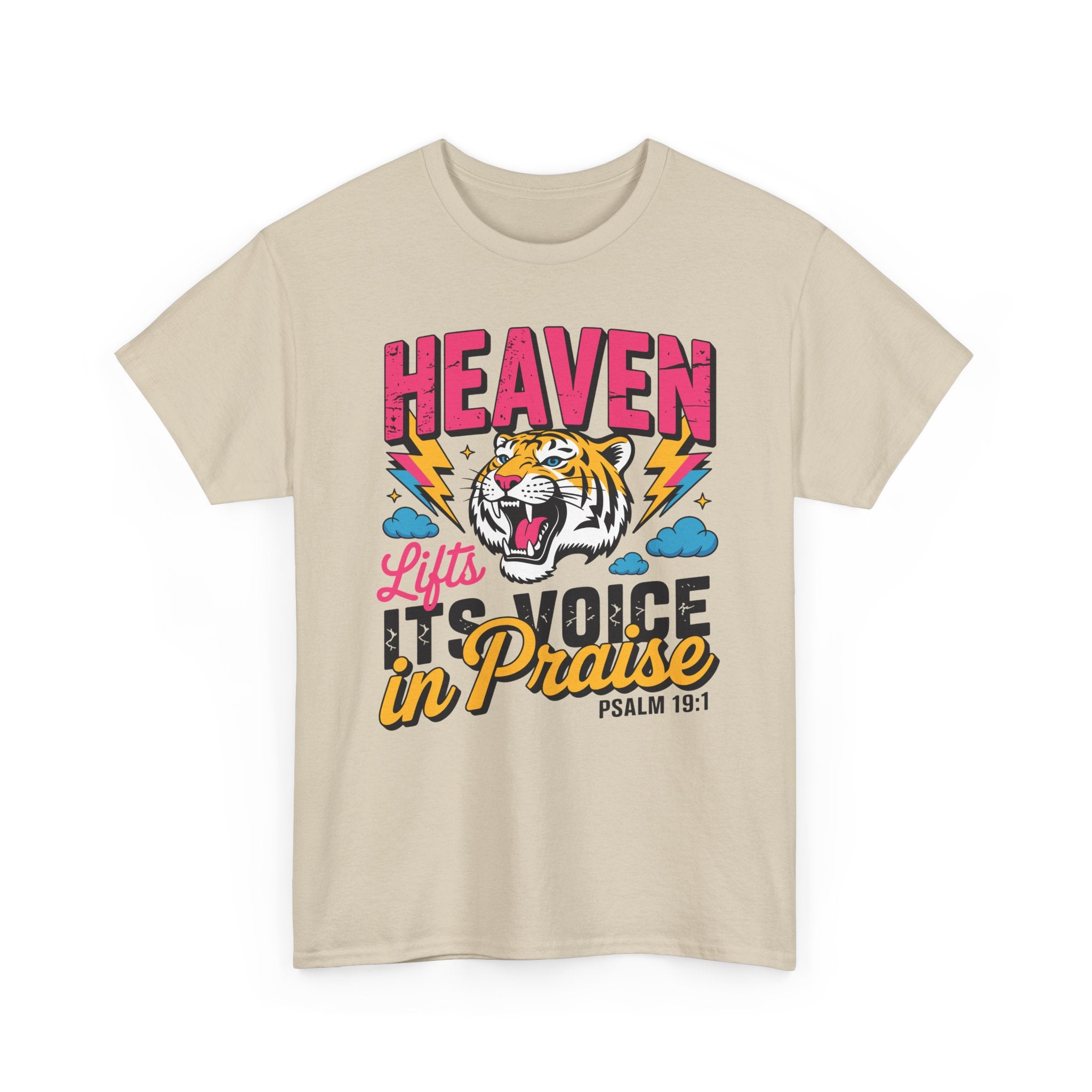 Psalm 19:1 Tiger Praise T-Shirt — Bold Christian Roaring Tiger Graphic.Unisex Cotton Tee