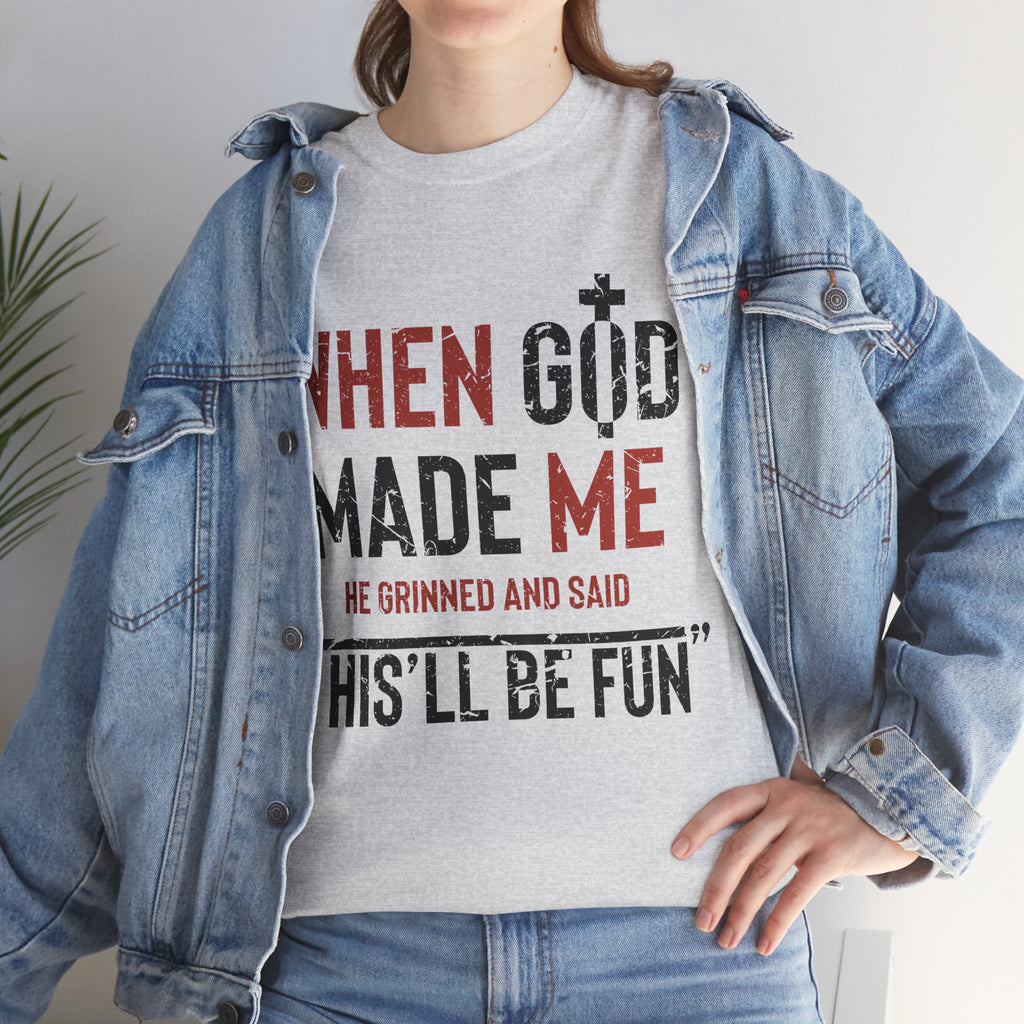 Humorous Grunge Quote Tee — "When He Saw Me, He Grinned and Said"Unisec Cotton Tee