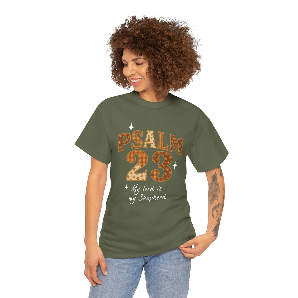 Psalm 23 Floral Tee — “My Lord Is My Shepherd” Stitched-Text Unisex Cotton Tee