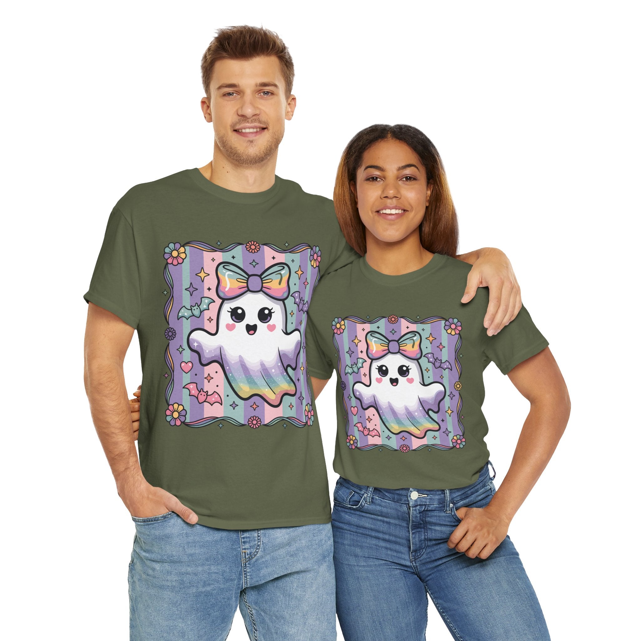 Pastel Ghost Rainbow Bow Unisex Cotton Tee