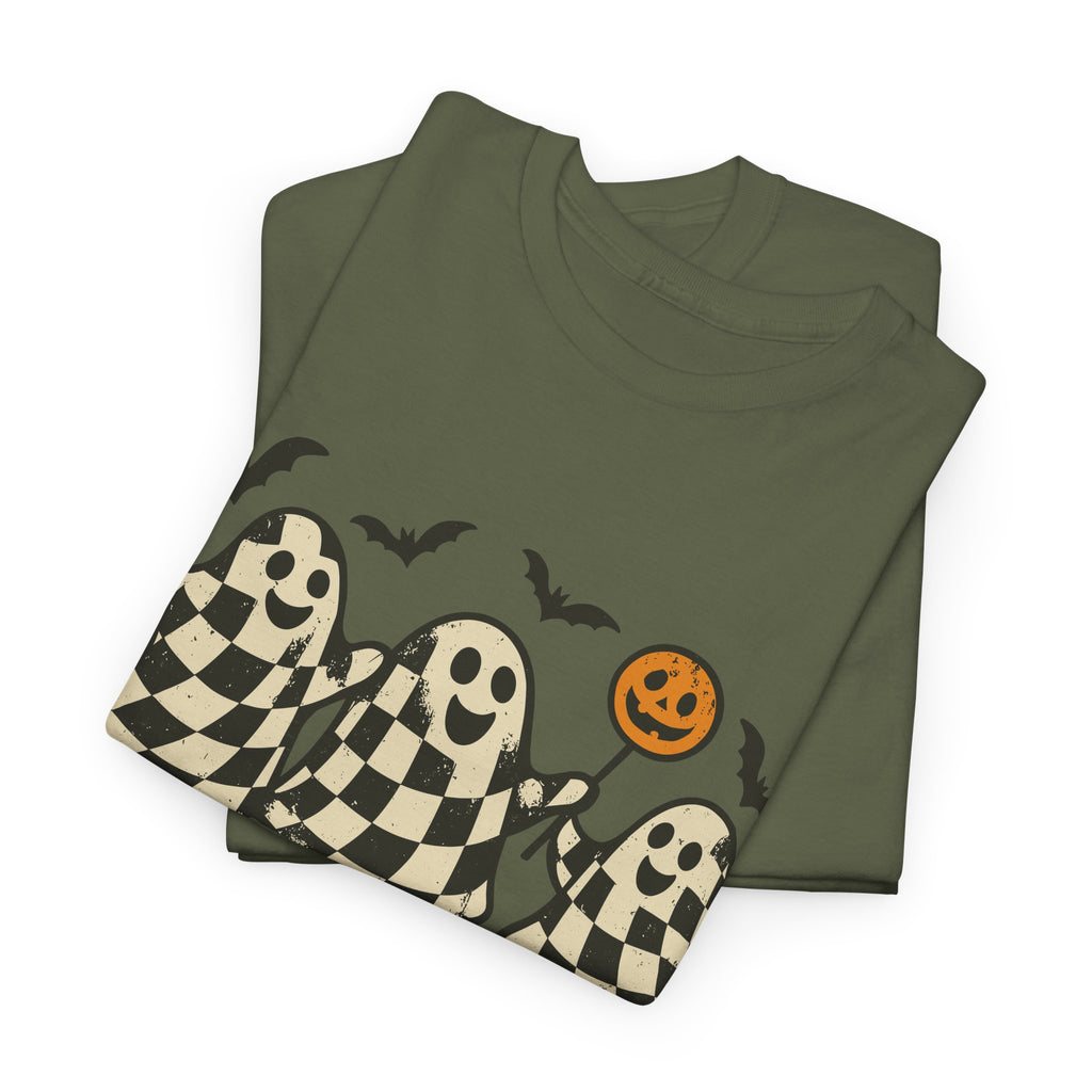 Halloween Ghosts Checker Pattern Unisex Cotton Tee