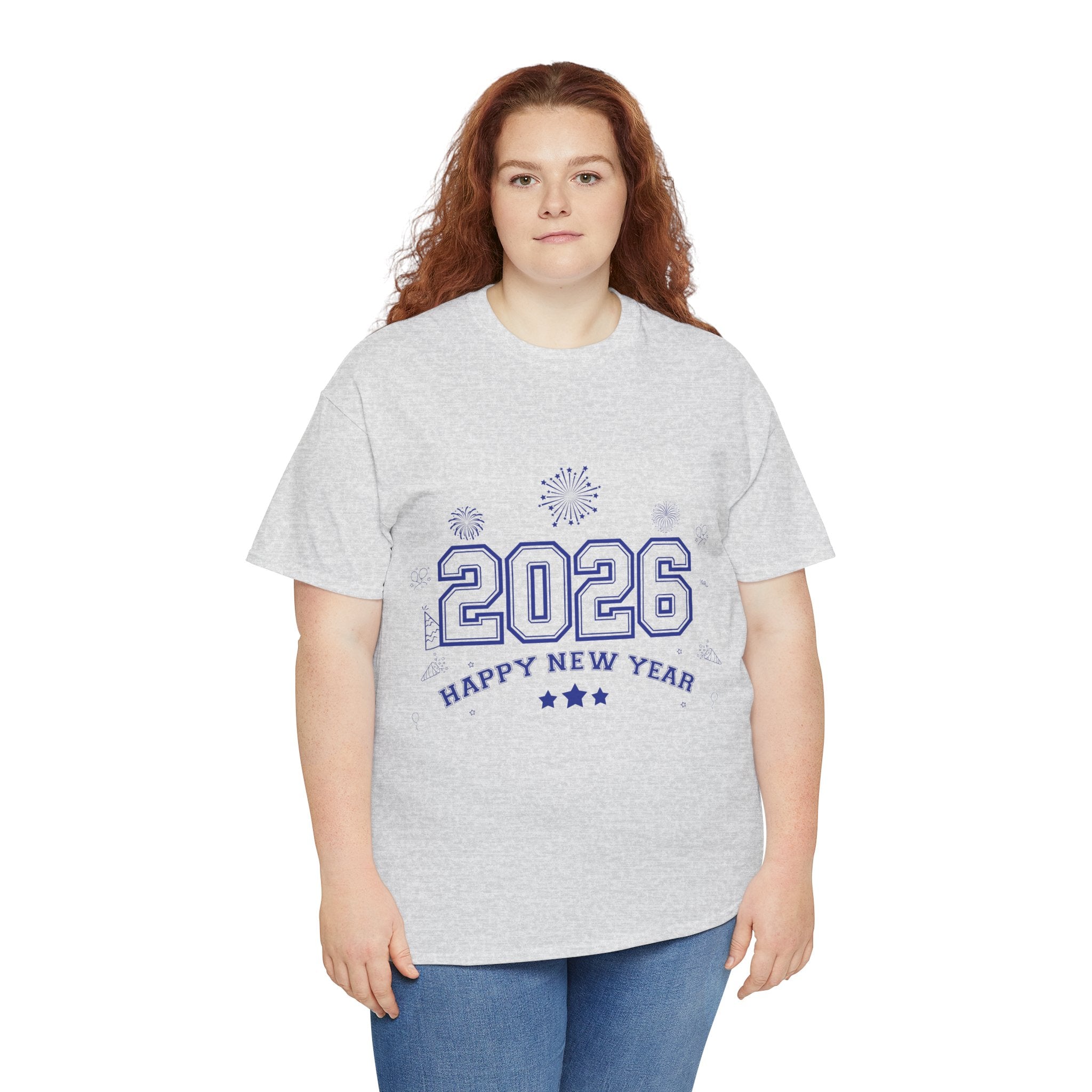 Happy New Year 2026 Varsity Tee — Fireworks & Confetti Celebration Unisex Cotton Tee