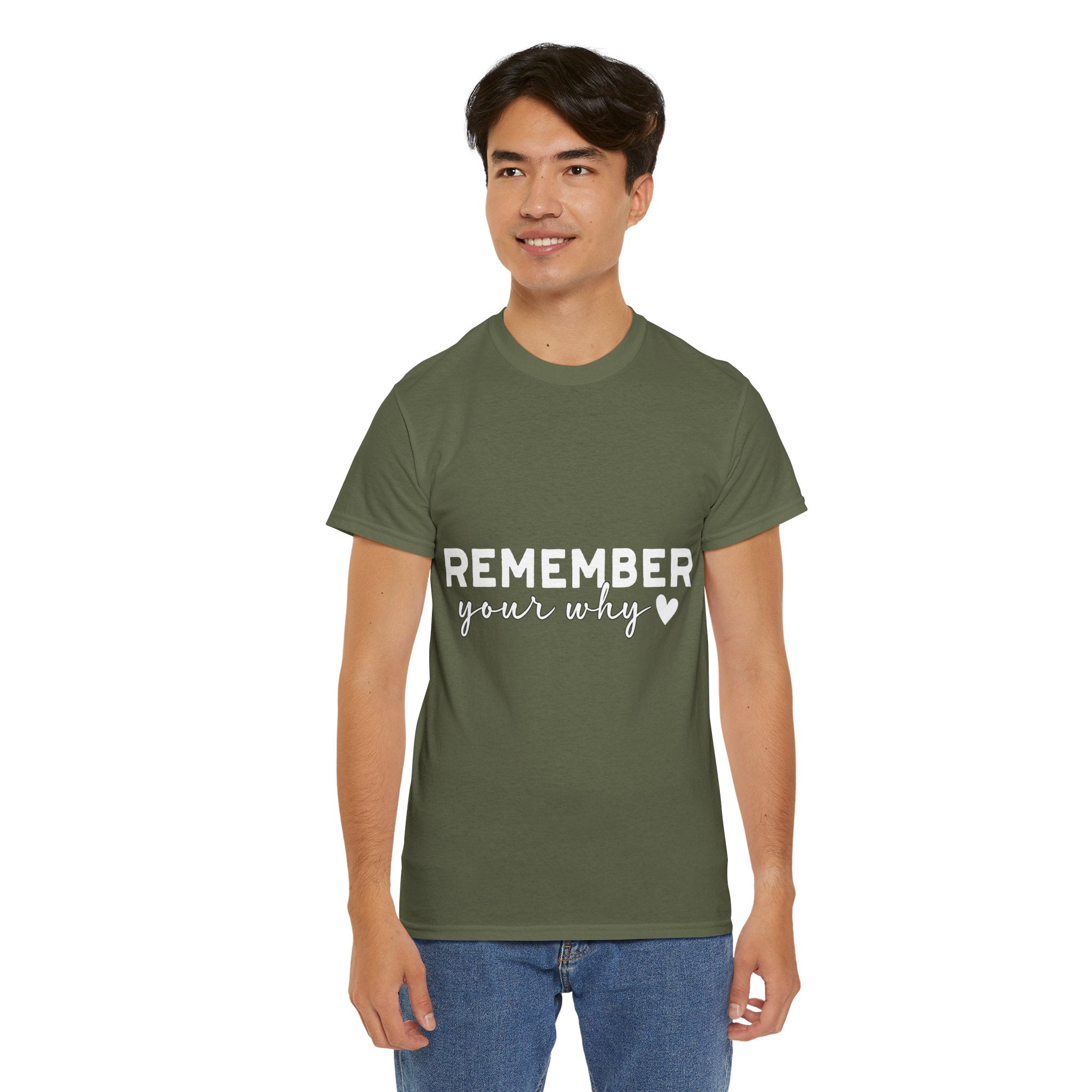 Remember Your Why Tee — Minimalist Heart Motivational Unisex Cotton Tshirt