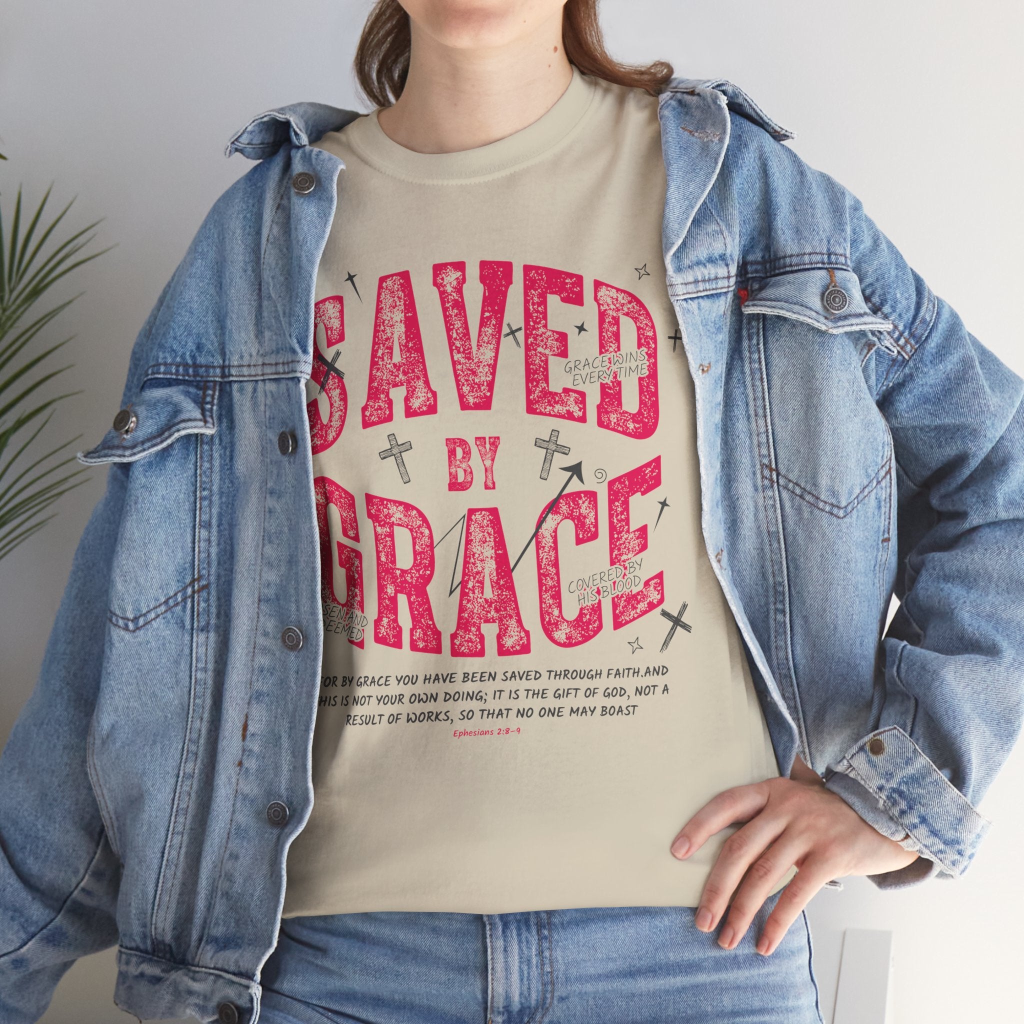 Saved by Grace Ephesians 2:8-9 Unisex Cotton T-Shirt