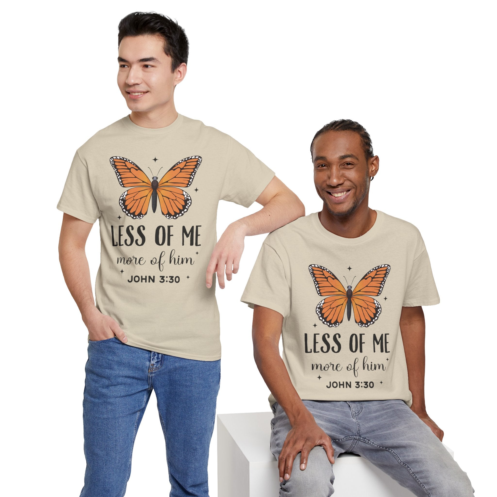 Monarch Butterfly Tee — "Less of Me, More of Him" Christian Unisex cotton T‑Shirt