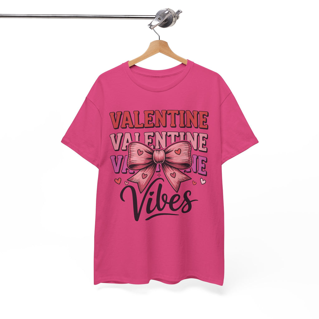 Valentine Vibes T-Shirt — Pink Bow Heart Graphic Unisex Cotton Tee