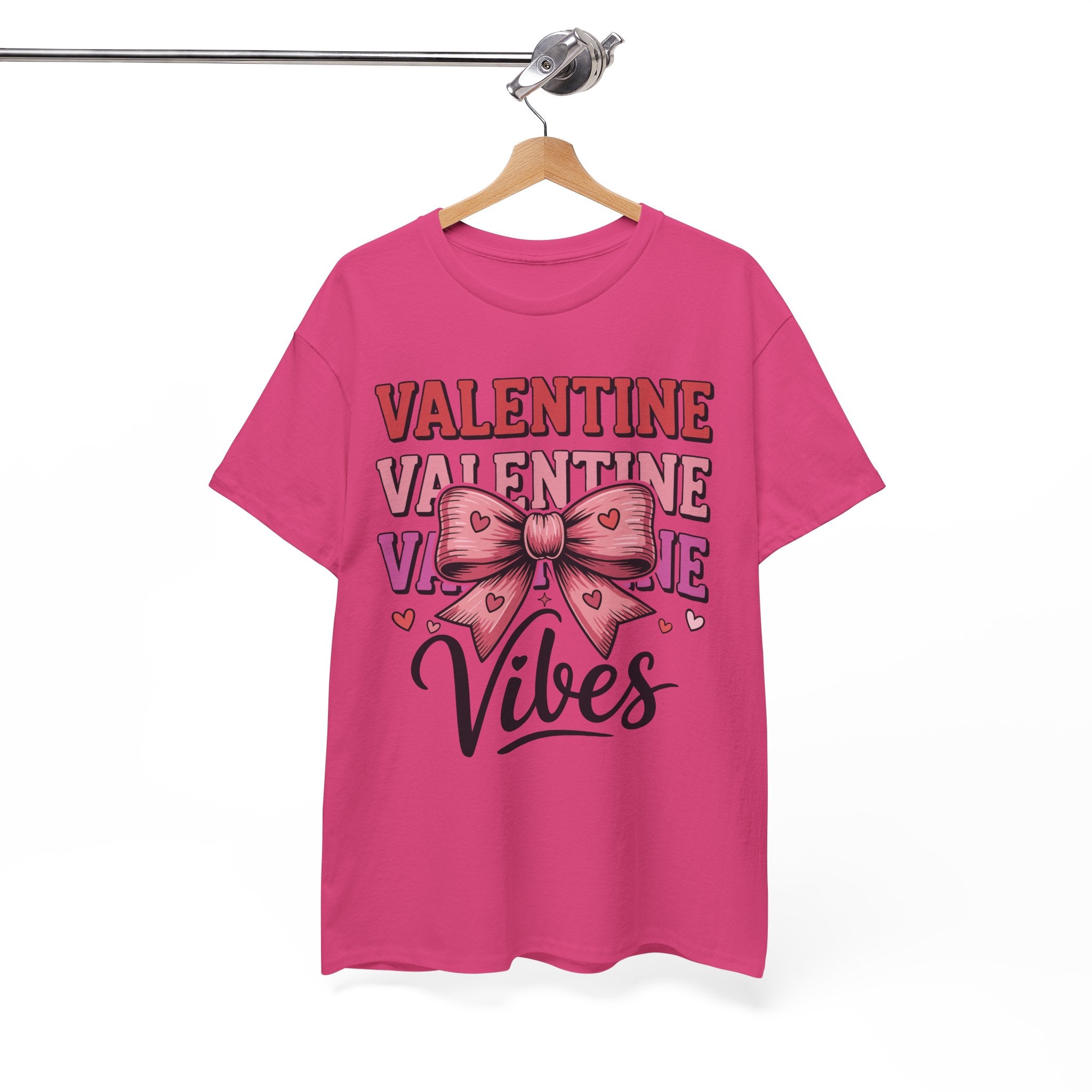 Valentine Vibes T-Shirt — Pink Bow Heart Graphic Unisex Cotton Tee