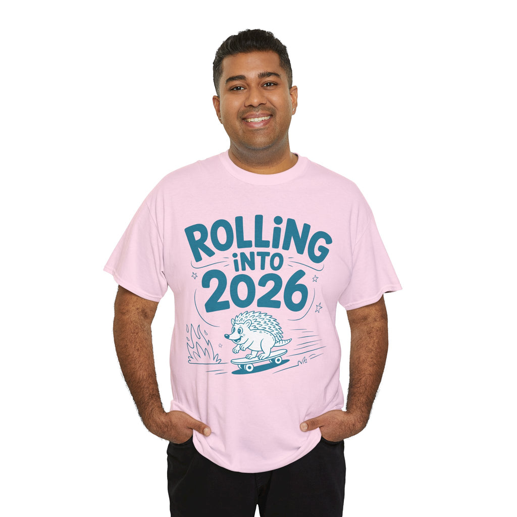 Rolling Into 2026 Hedgehog Skateboard Unisex Cotton Tee