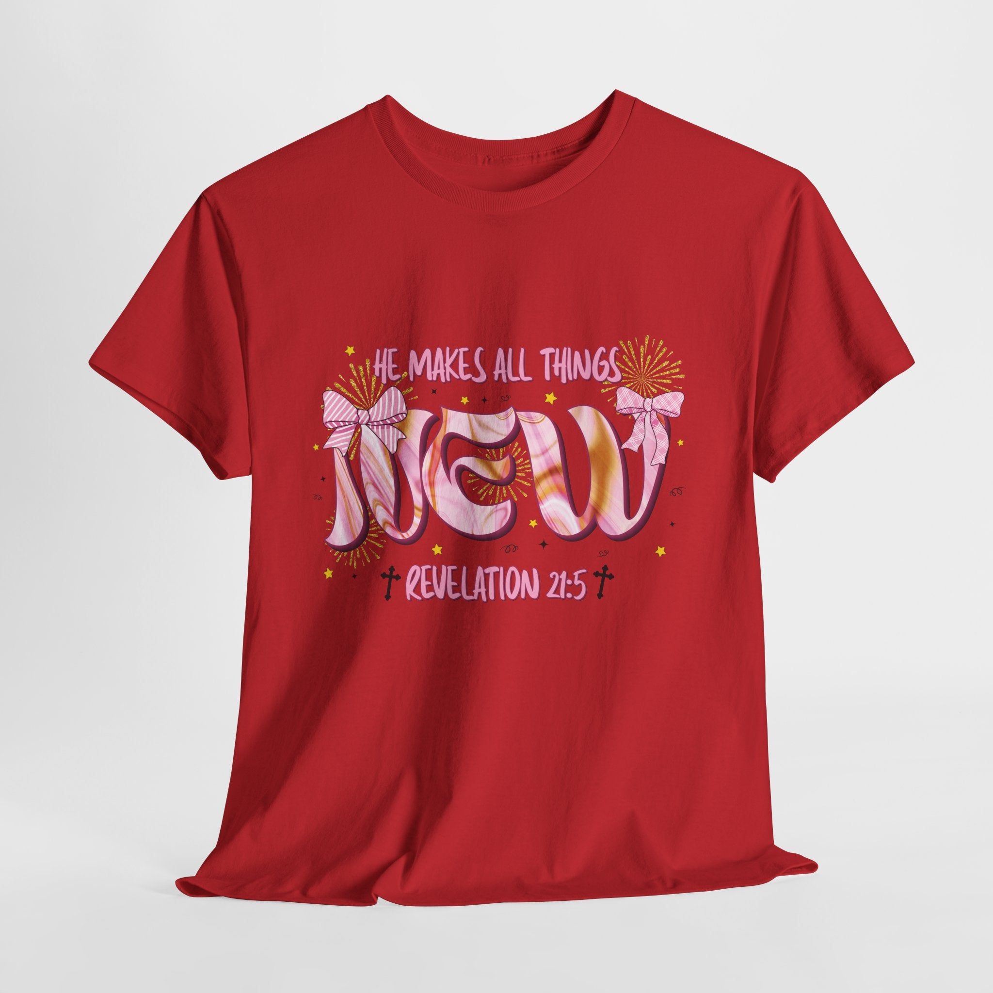 Christian Marble Tee — “He Makes All Things New” (Revelation 21:5)... Unisex Cotton Tee