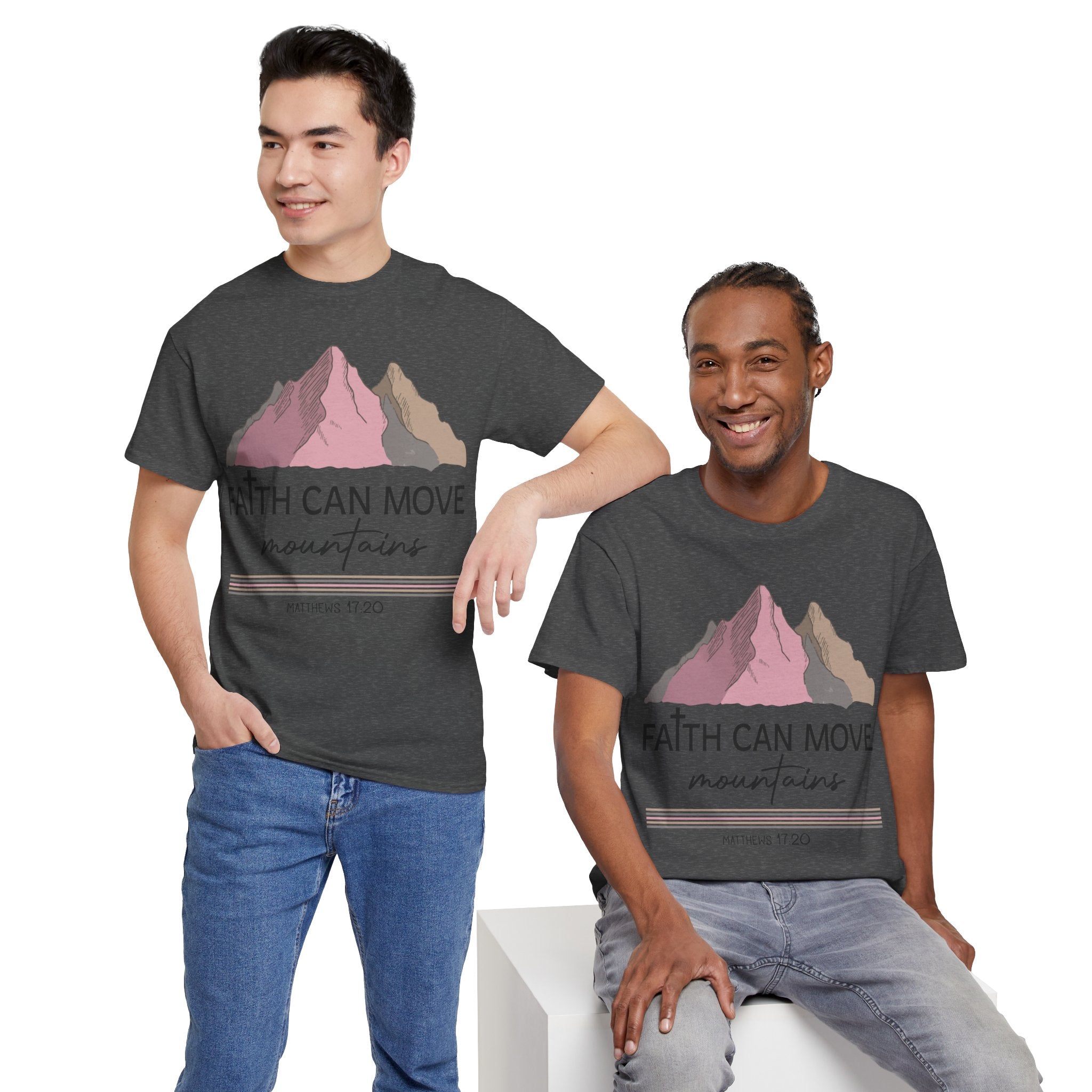 Faith Can Move Mountains Mountain Tee — Pastel Inspirational Christian Unisex Cotton T-Shirt