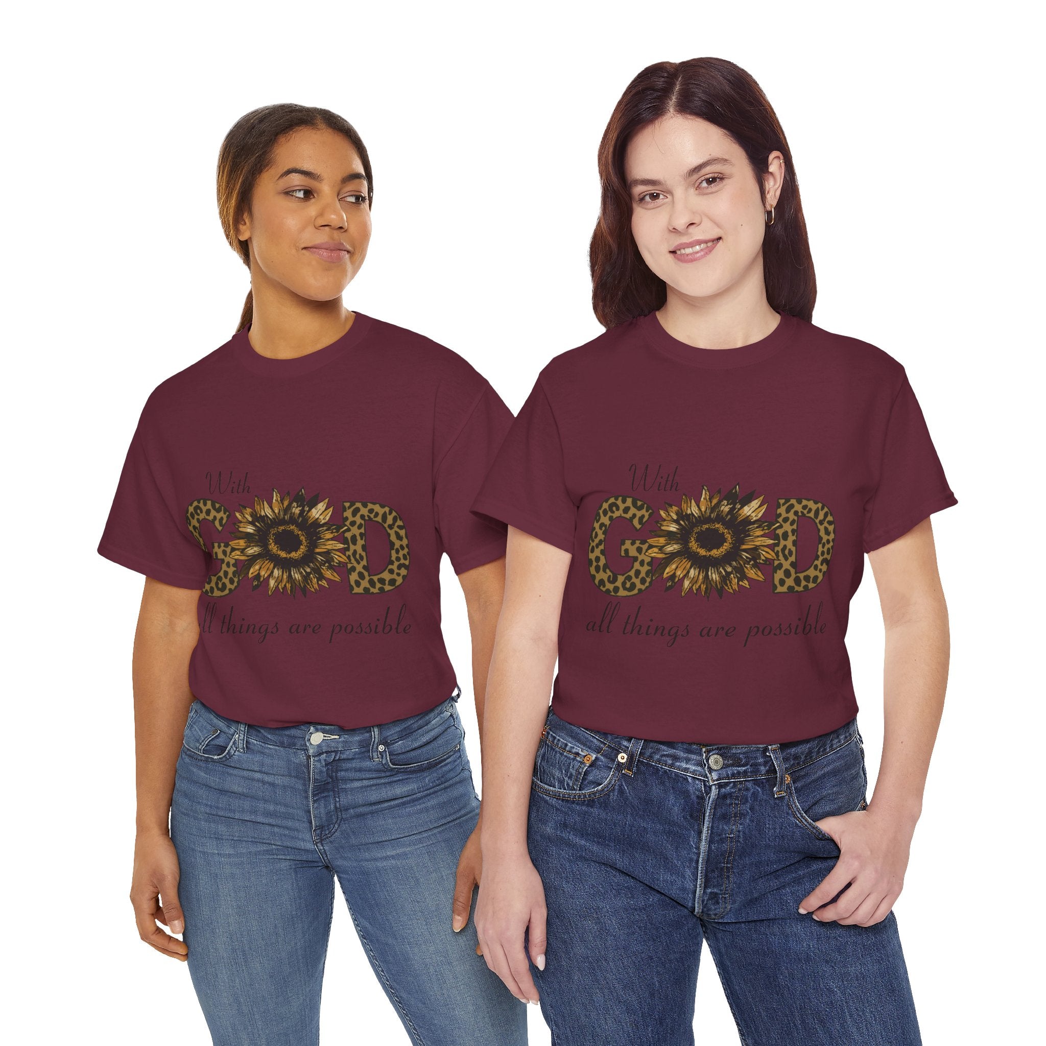 GOD Leopard Print Sunflower Unisex Cotton Tee