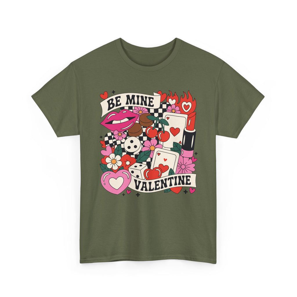 Be Mine Valentine Pop-Art Tee — Lips, Cherries & Retro Valentine Collage...Unisex Cotton Tee