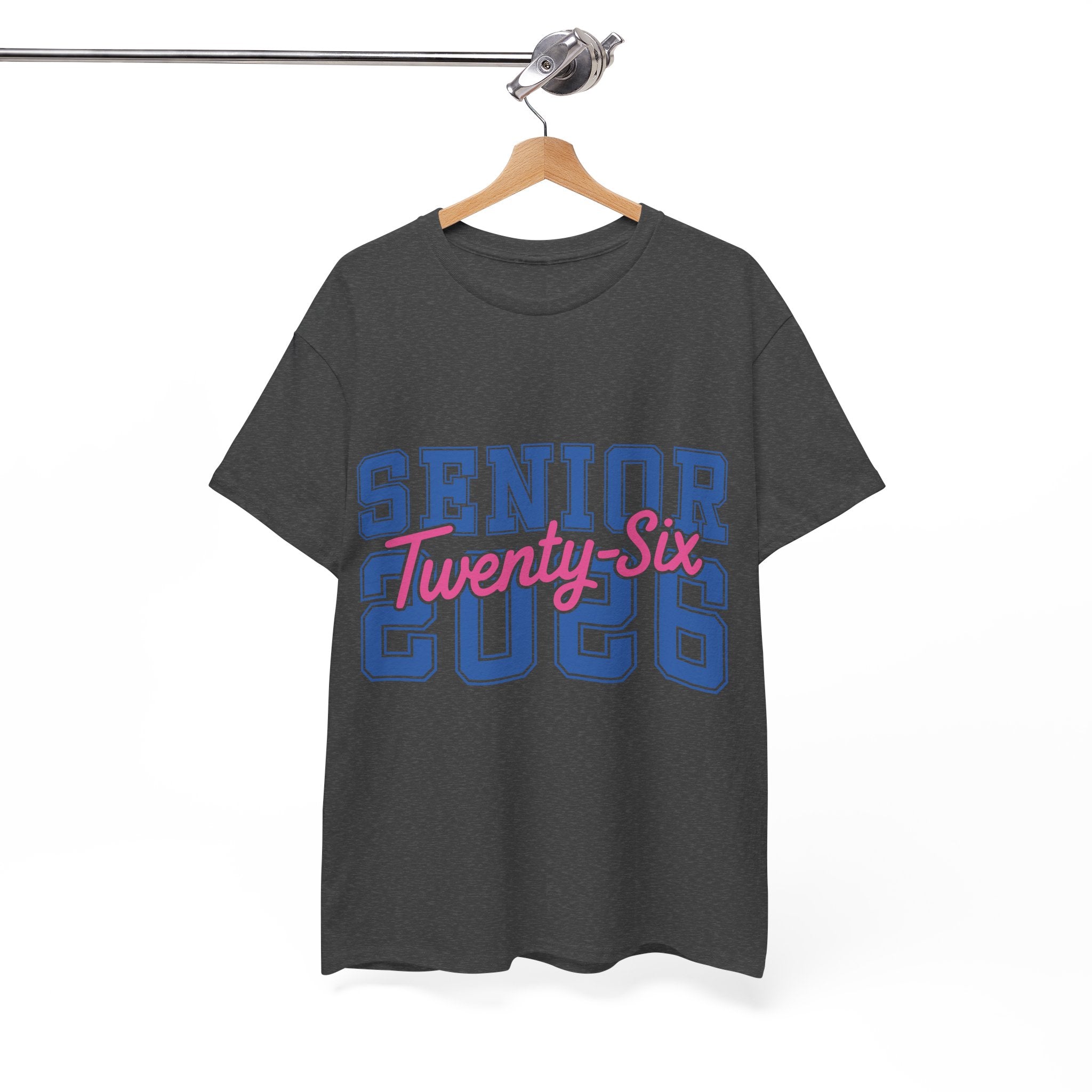 Senior 2026 Tee — Pink Varsity Block with Blue Script Overlay Unisex Cotton Tee