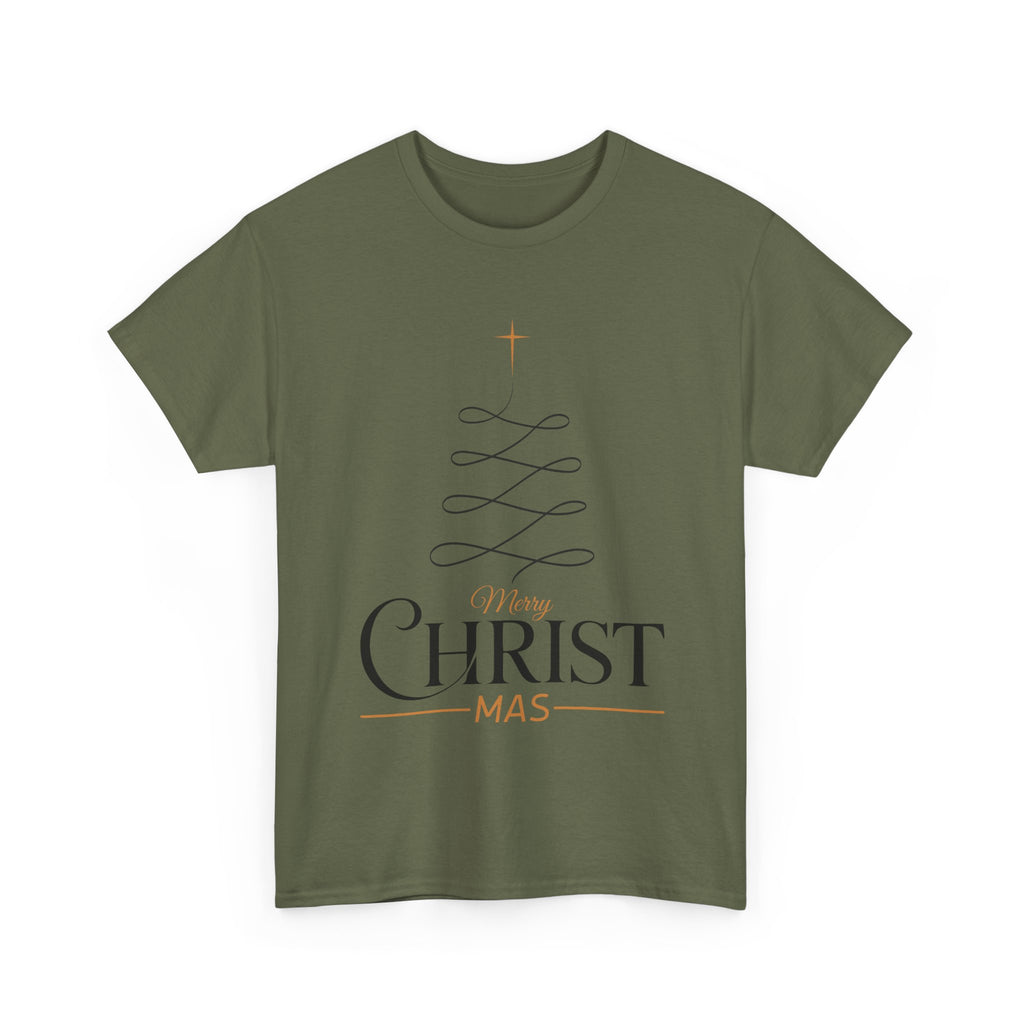 Merry Christmas Gold Cross Tree Unisex Cotton Tee