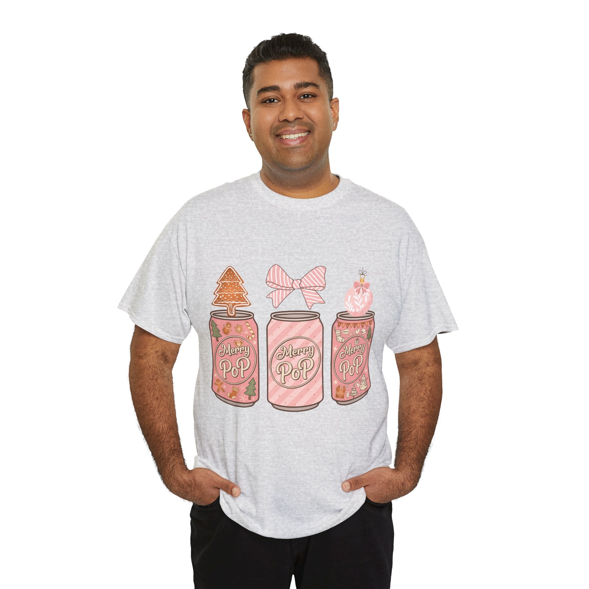 Merry Pop Christmas Soda Can Tee — Pastel Holiday Graphic Unisex Cotton T-Shirt