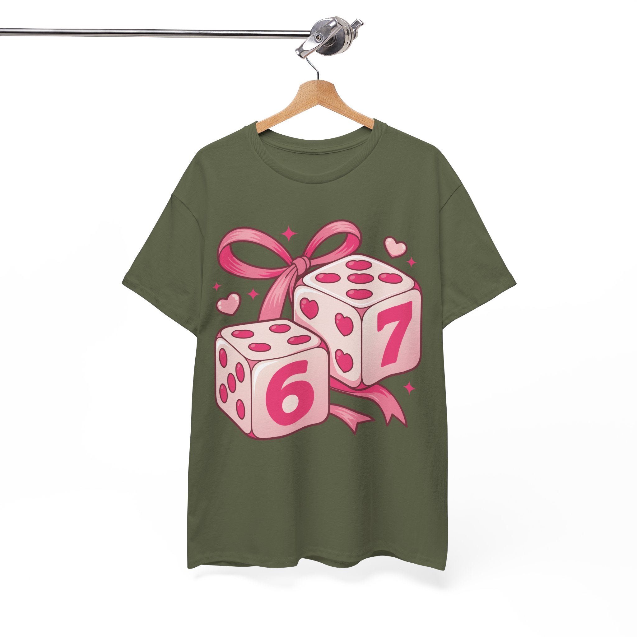 Lucky Love Dice T-Shirt — Pink Heart Dice with Bow..Unisex Cotton Tee