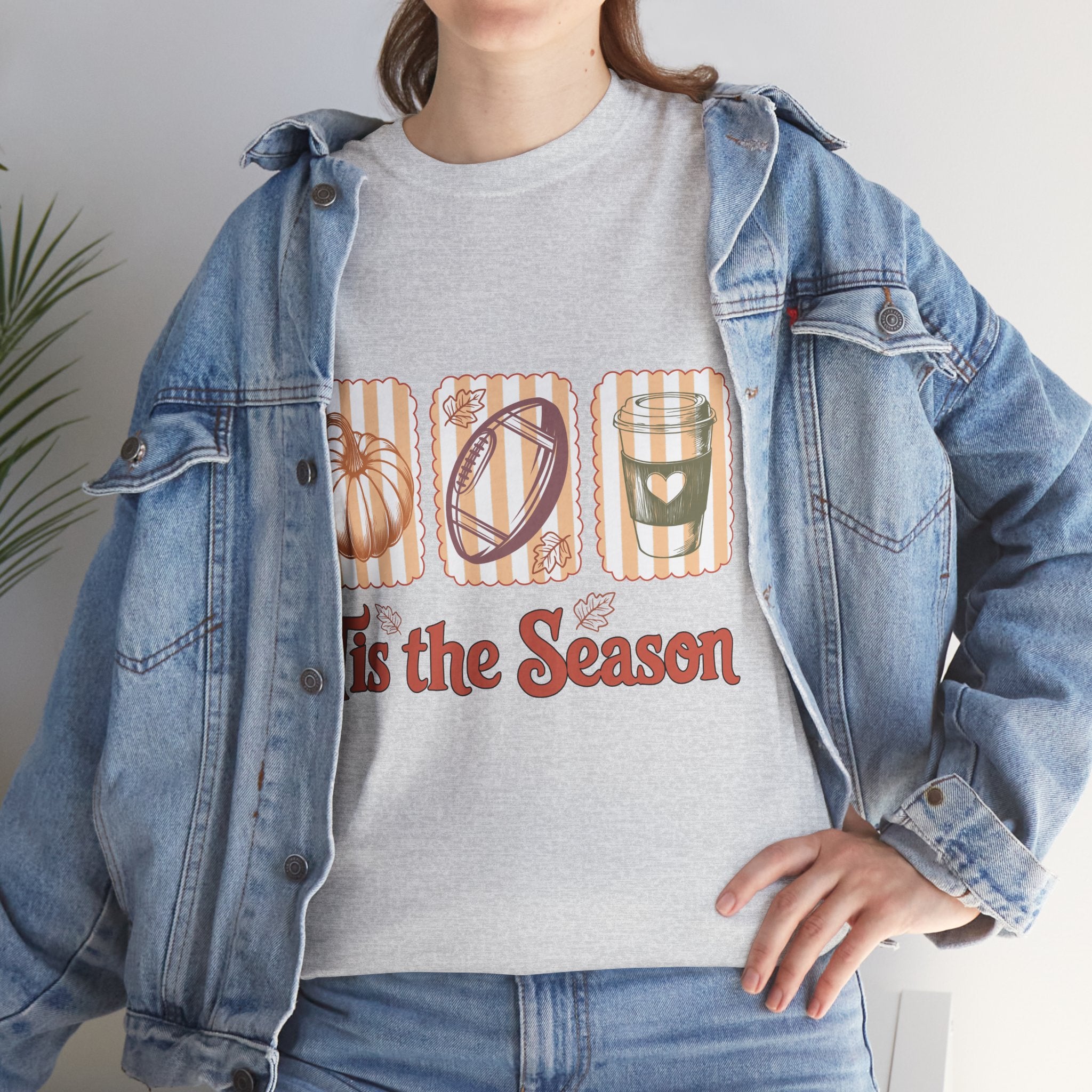 Tis the Season Pumpkin, Football & Coffee Fall Unisex Cotton T-Shirt