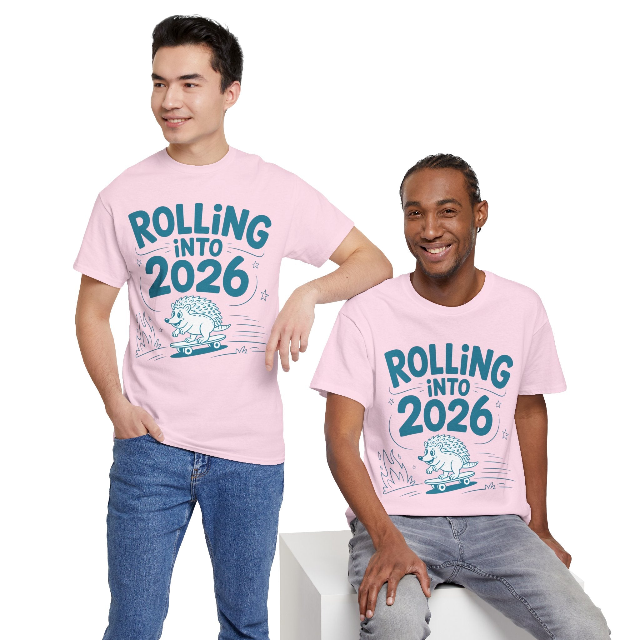 Rolling Into 2026 Hedgehog Skateboard Unisex Cotton Tee