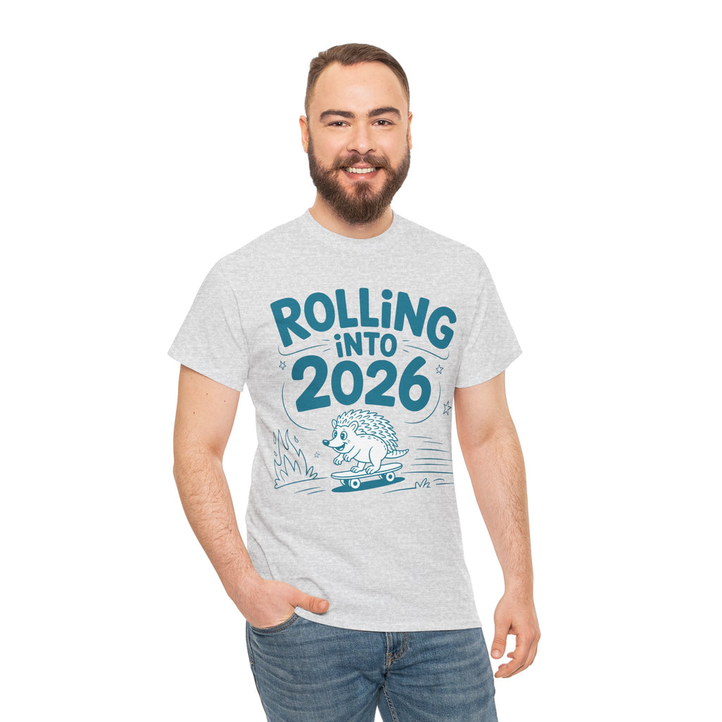 Rolling Into 2026 Hedgehog Skateboard Unisex Cotton Tee