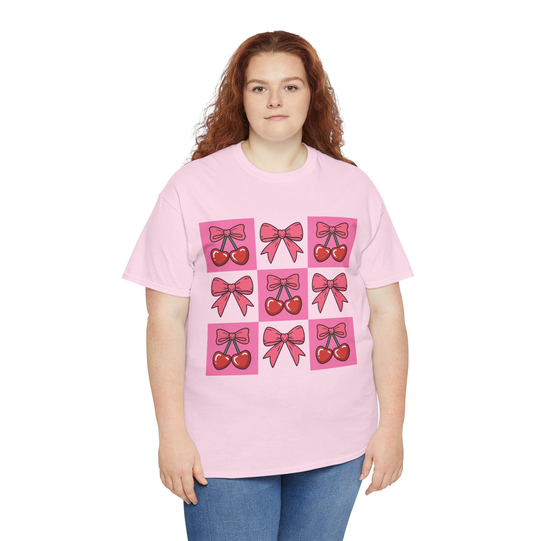 Cherry & Pink Bow Checkered Unisex Cotton Tee