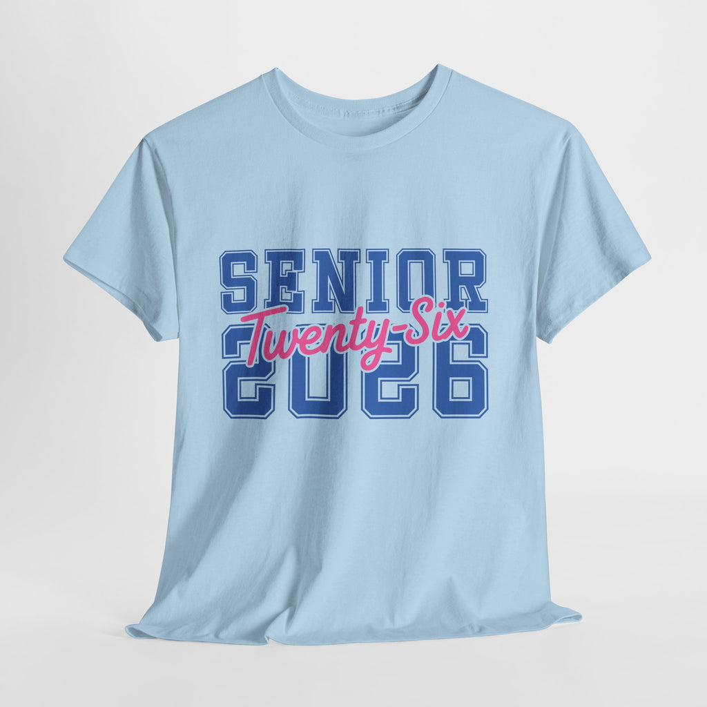Senior 2026 Tee — Pink Varsity Block with Blue Script Overlay Unisex Cotton Tee