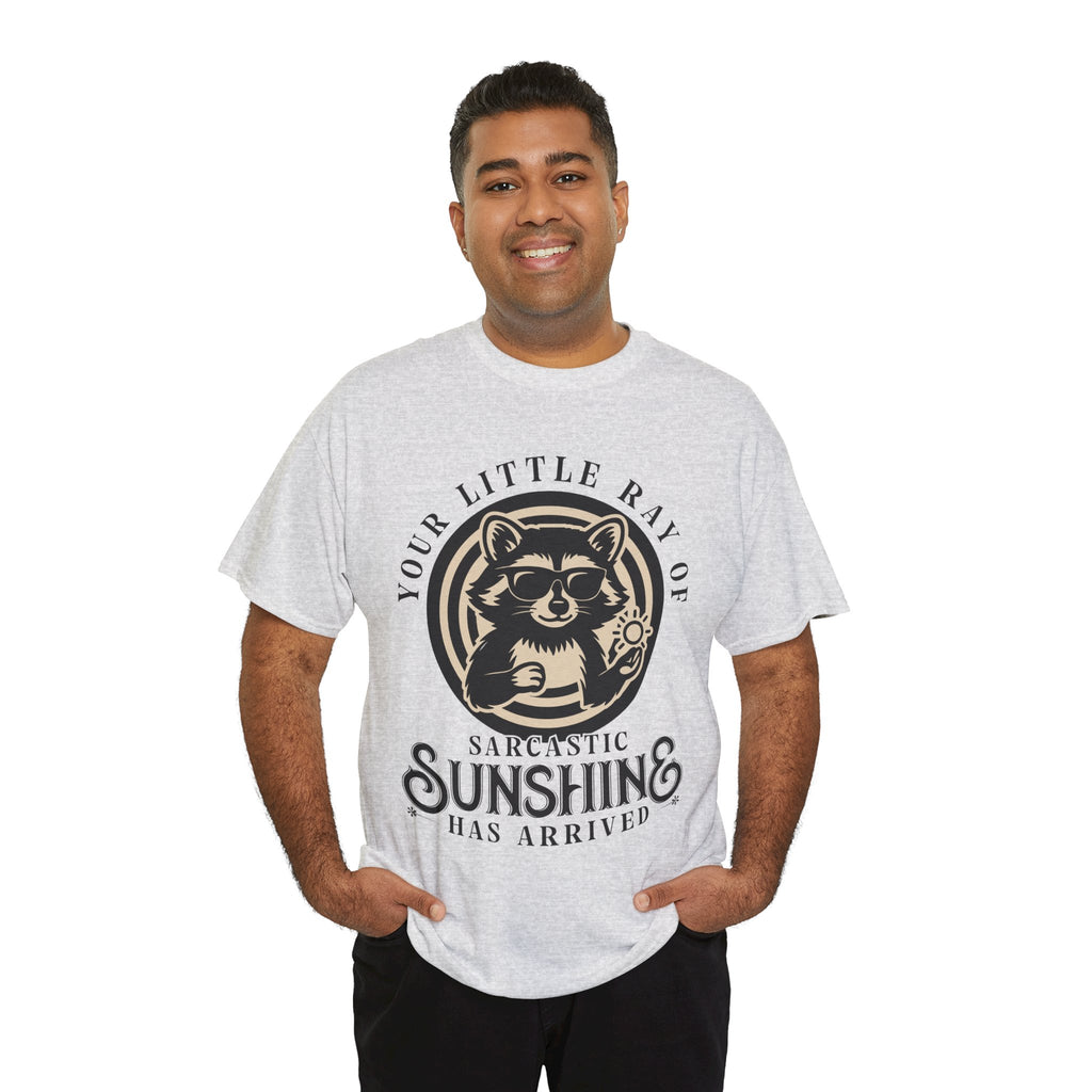 Cool Raccoon Sunglasses T-Shirt — Raccoon Holding Sun Graphic Unisex Cotton Tee