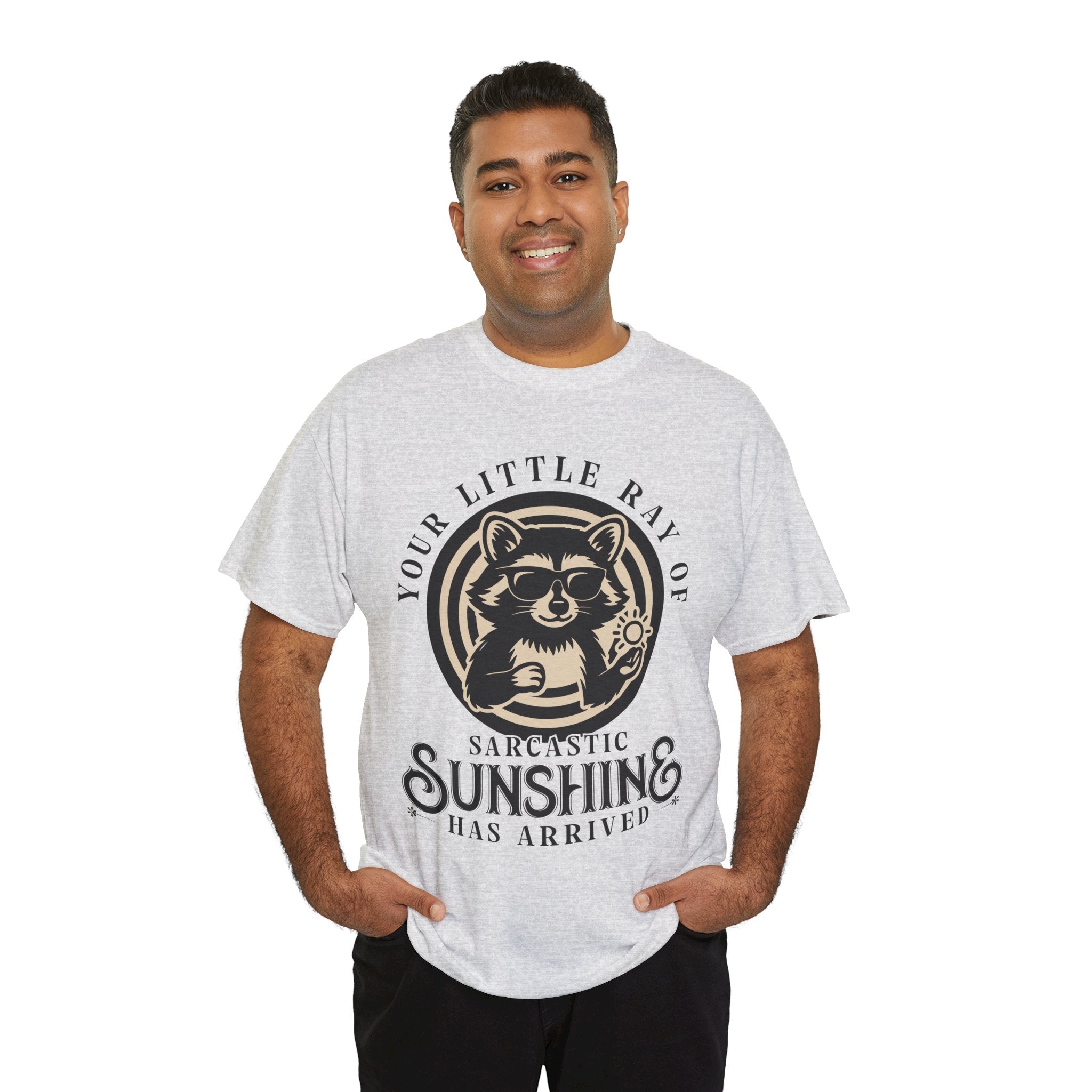 Cool Raccoon Sunglasses T-Shirt — Raccoon Holding Sun Graphic Unisex Cotton Tee