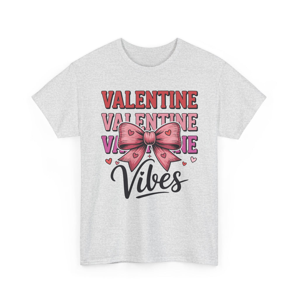 Valentine Vibes T-Shirt — Pink Bow Heart Graphic Unisex Cotton Tee