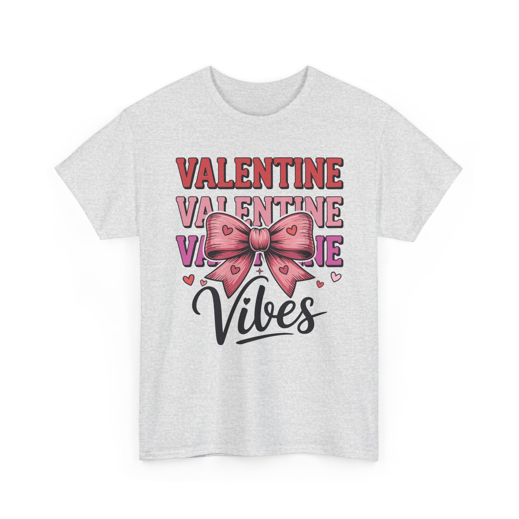 Valentine Vibes T-Shirt — Pink Bow Heart Graphic Unisex Cotton Tee