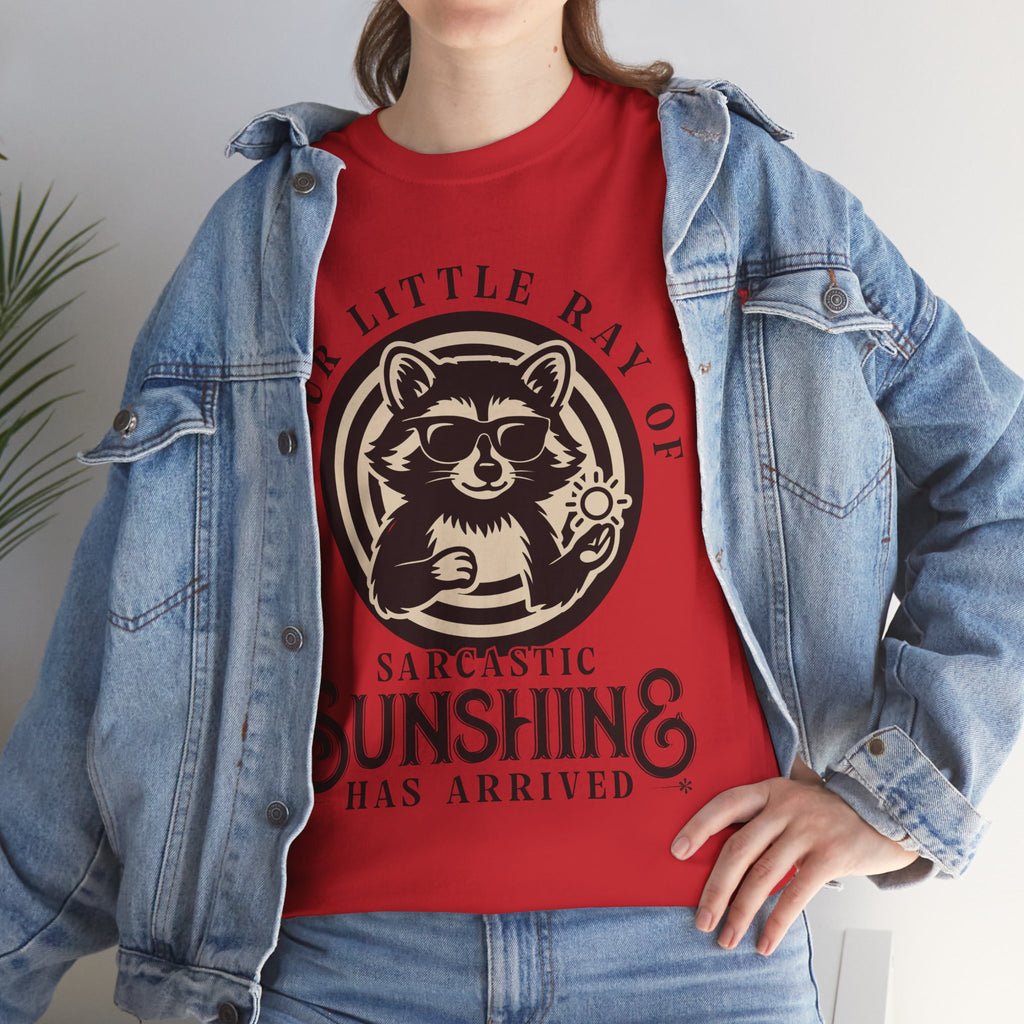 Cool Raccoon Sunglasses T-Shirt — Raccoon Holding Sun Graphic Unisex Cotton Tee