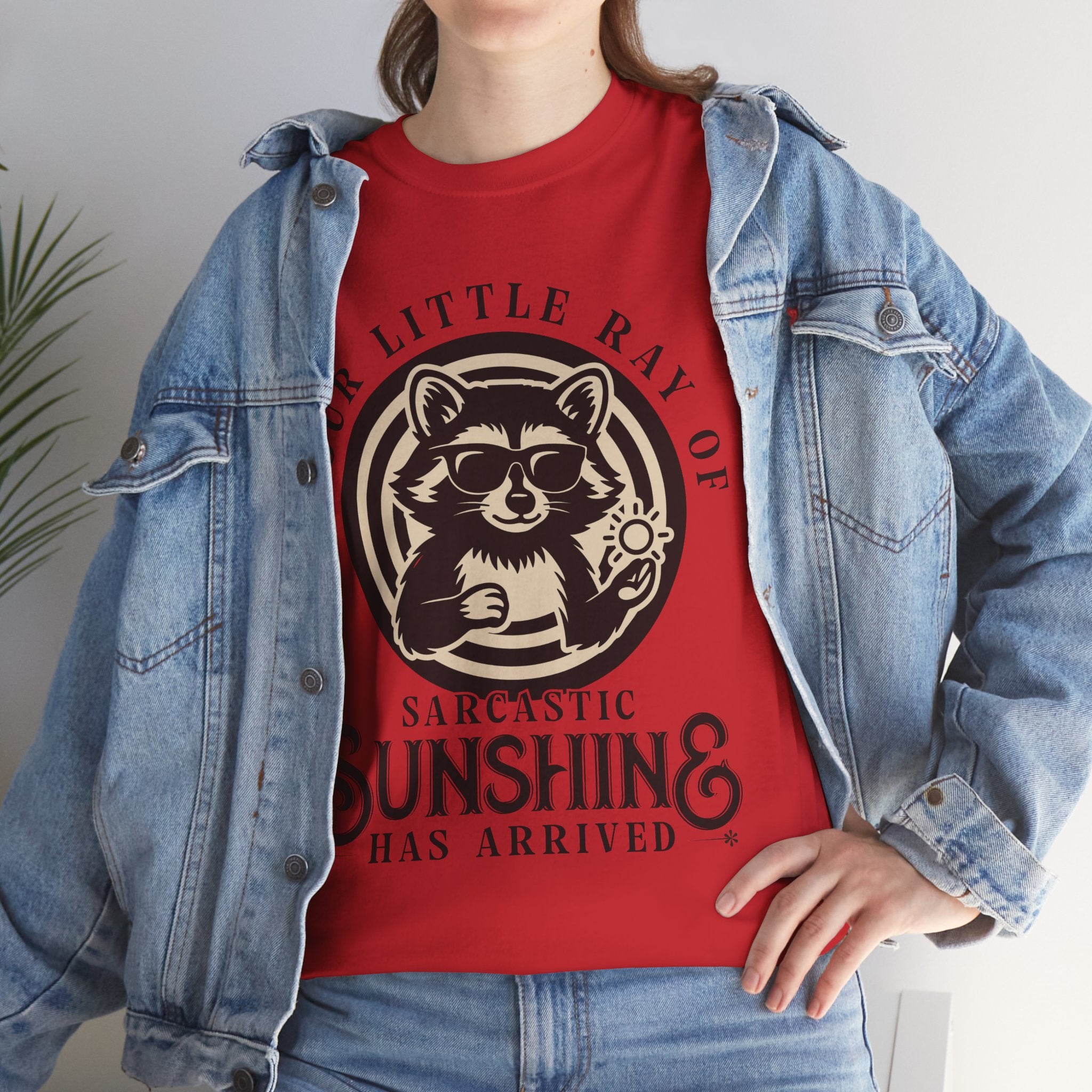 Cool Raccoon Sunglasses T-Shirt — Raccoon Holding Sun Graphic Unisex Cotton Tee