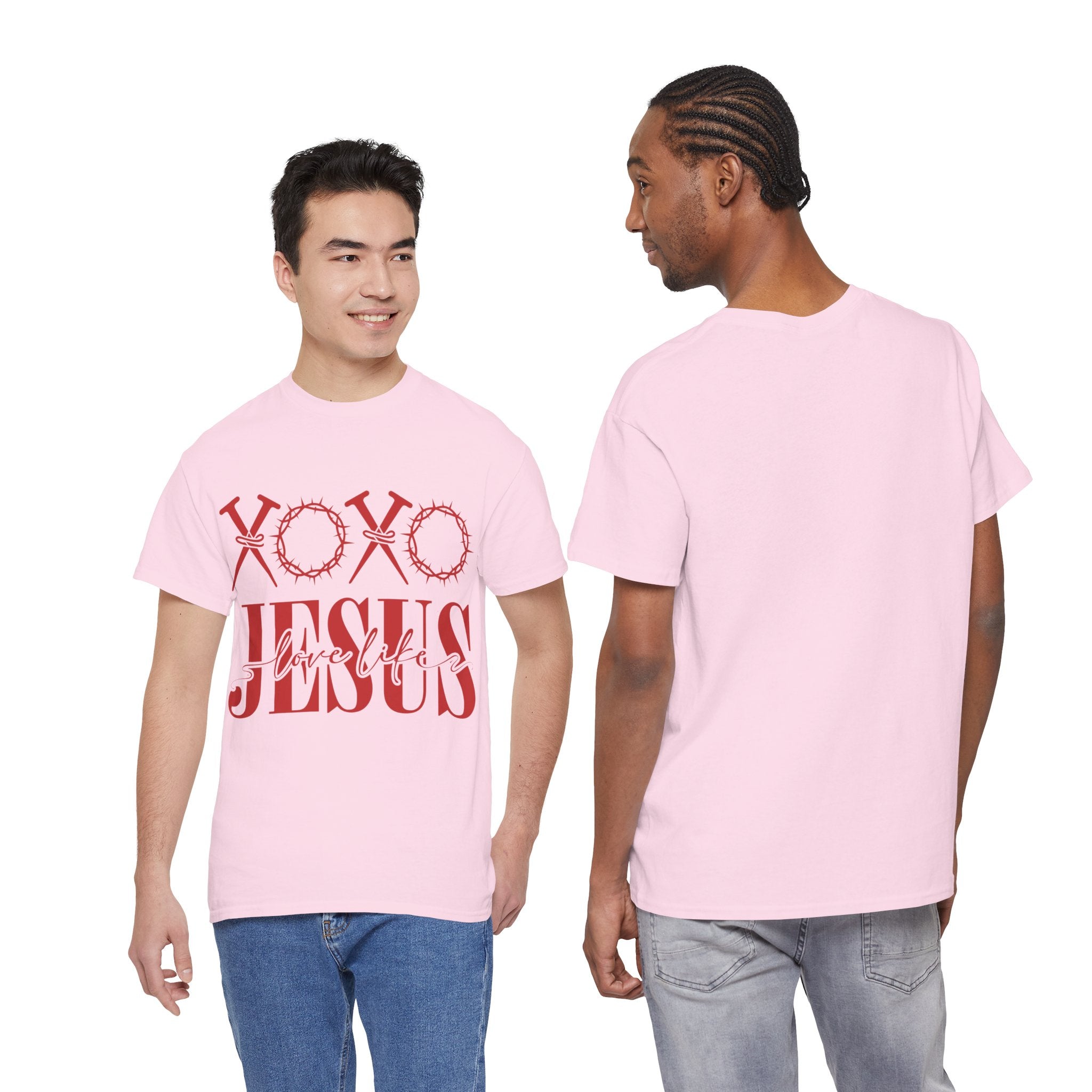 Christian Valentine T-Shirt — "XOXO Jesus Love Life" Nails & Thorn Crown Design Unisex Cotton Tee