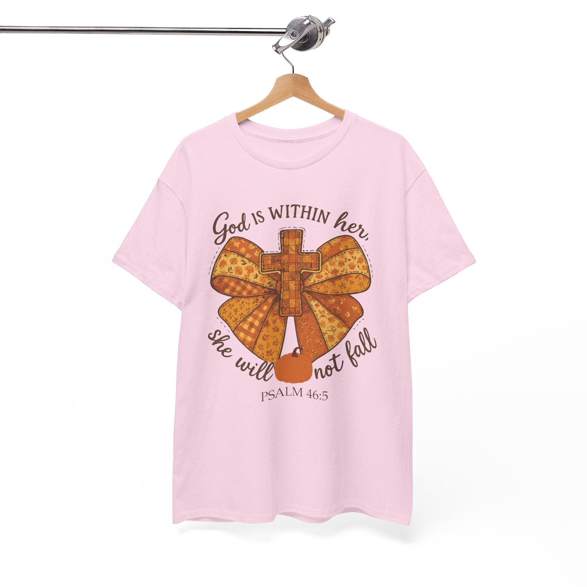 Psalm 46:5 Cross Patchwork Tee — Fall Bow Christian Unisex Cotton T-Shirt